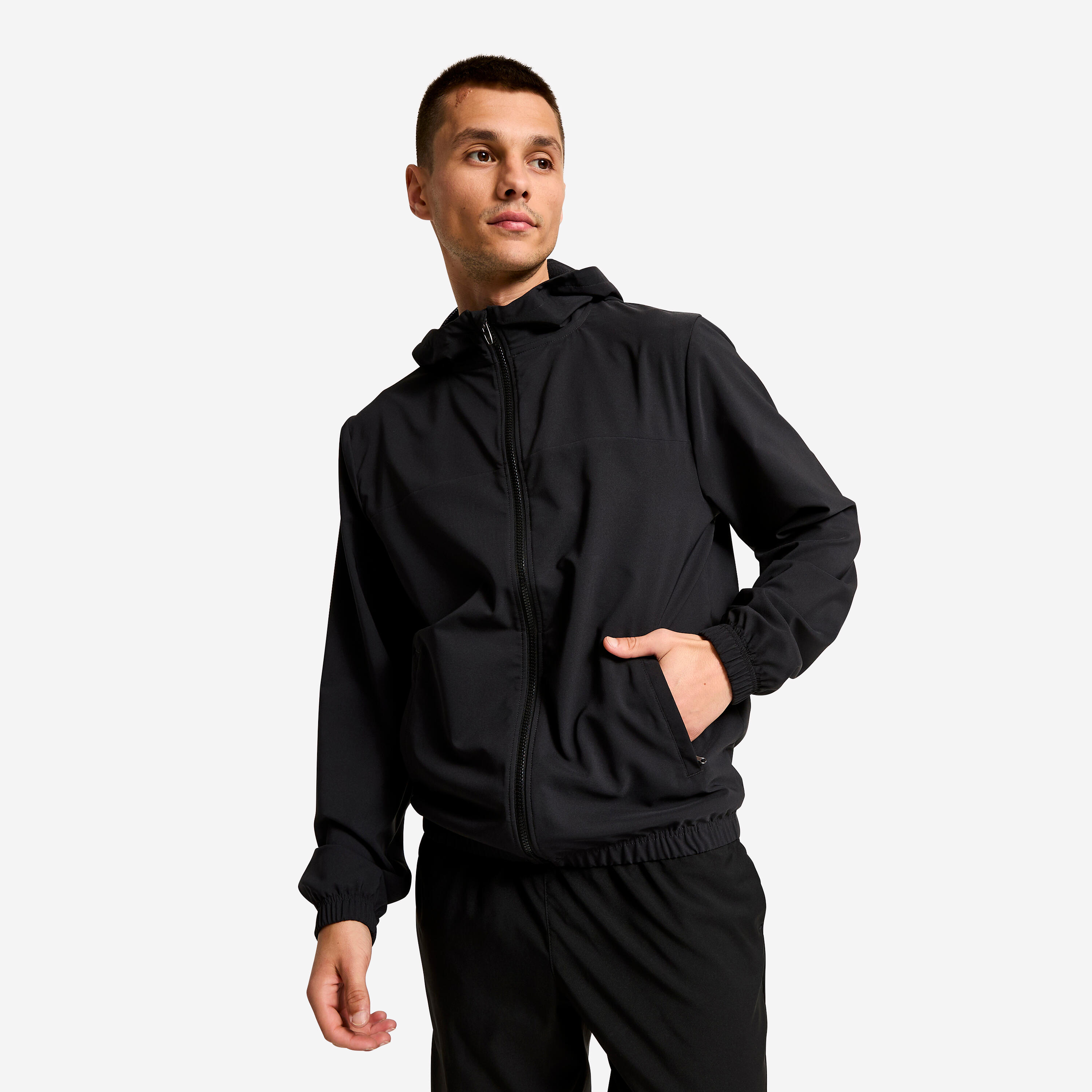 Geacă de sport cu glugă, ușoară, negru, bărbați