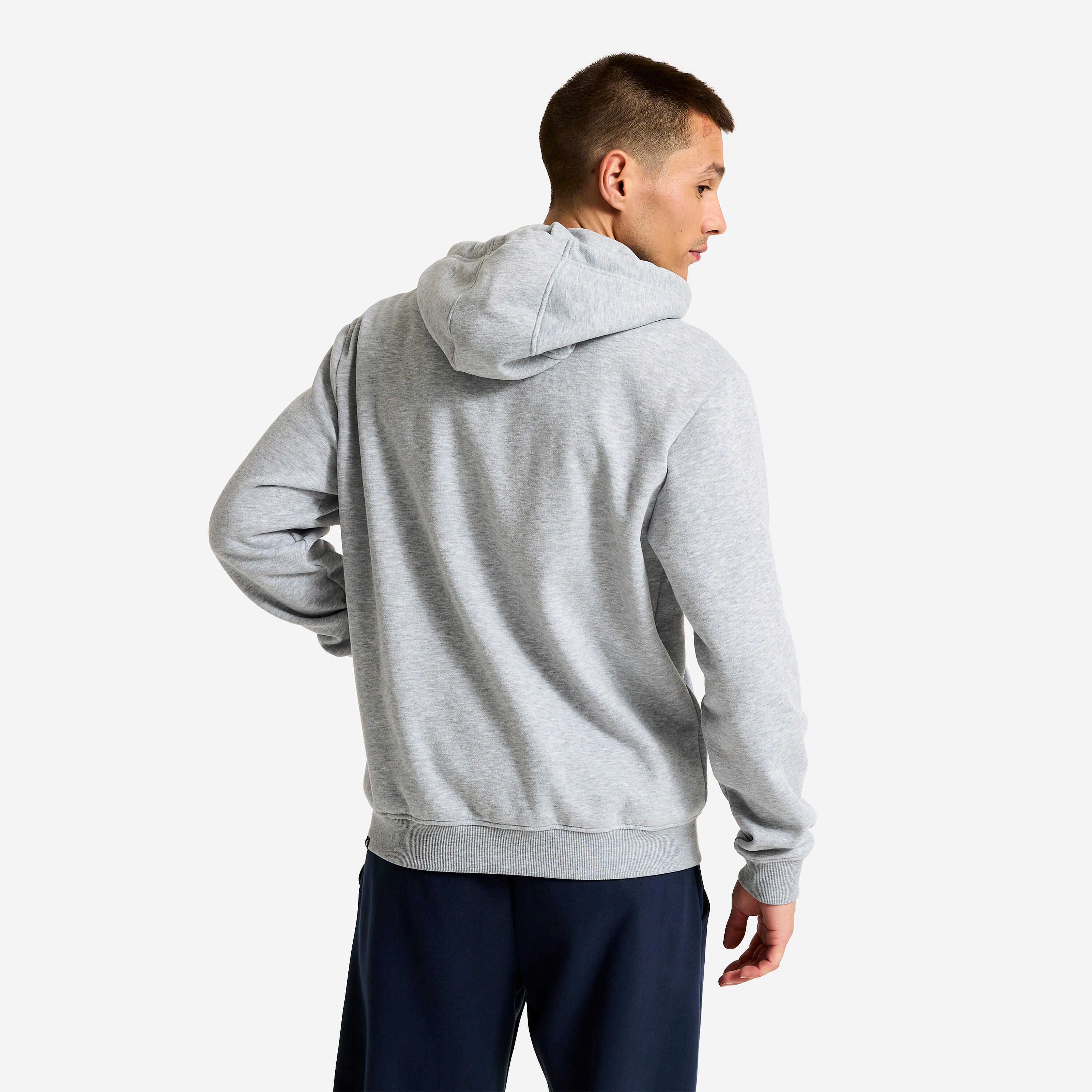 Felpa uomo palestra con cappuccio e zip pesante grigia 3/6