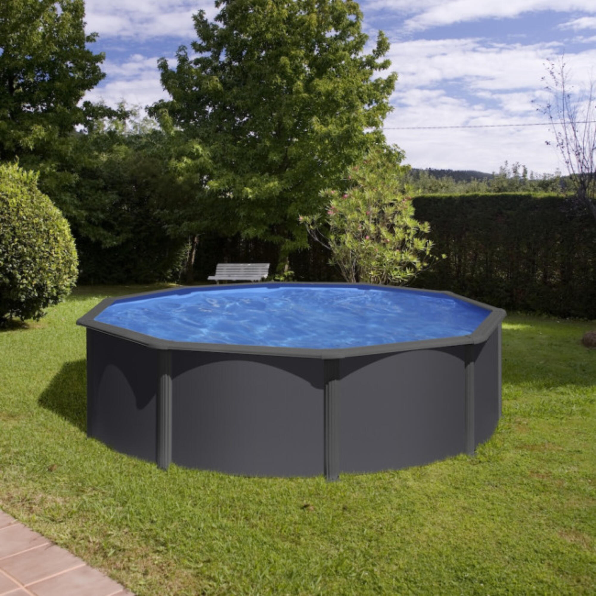 Piscina Desmontable redonda color antracita 300 x 120 cm de acero GRE - CD 2/5