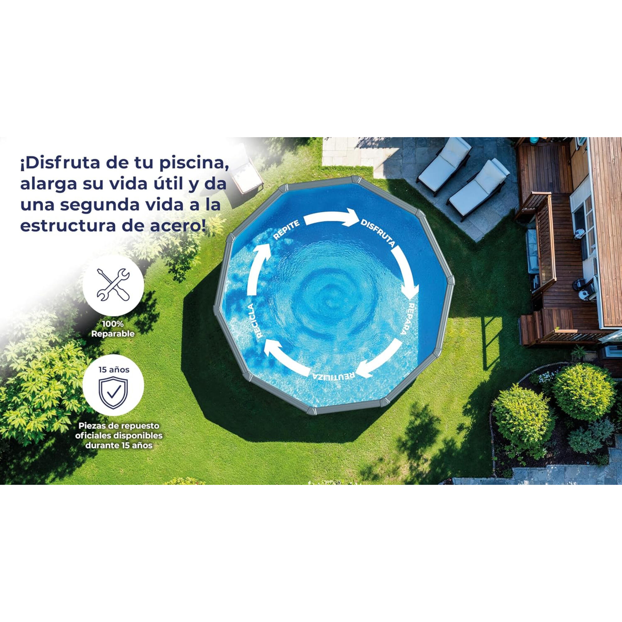 Piscina Desmontable ovalada color antracita 610 x 375 x 132 cm de acero GRE- CD 4/4