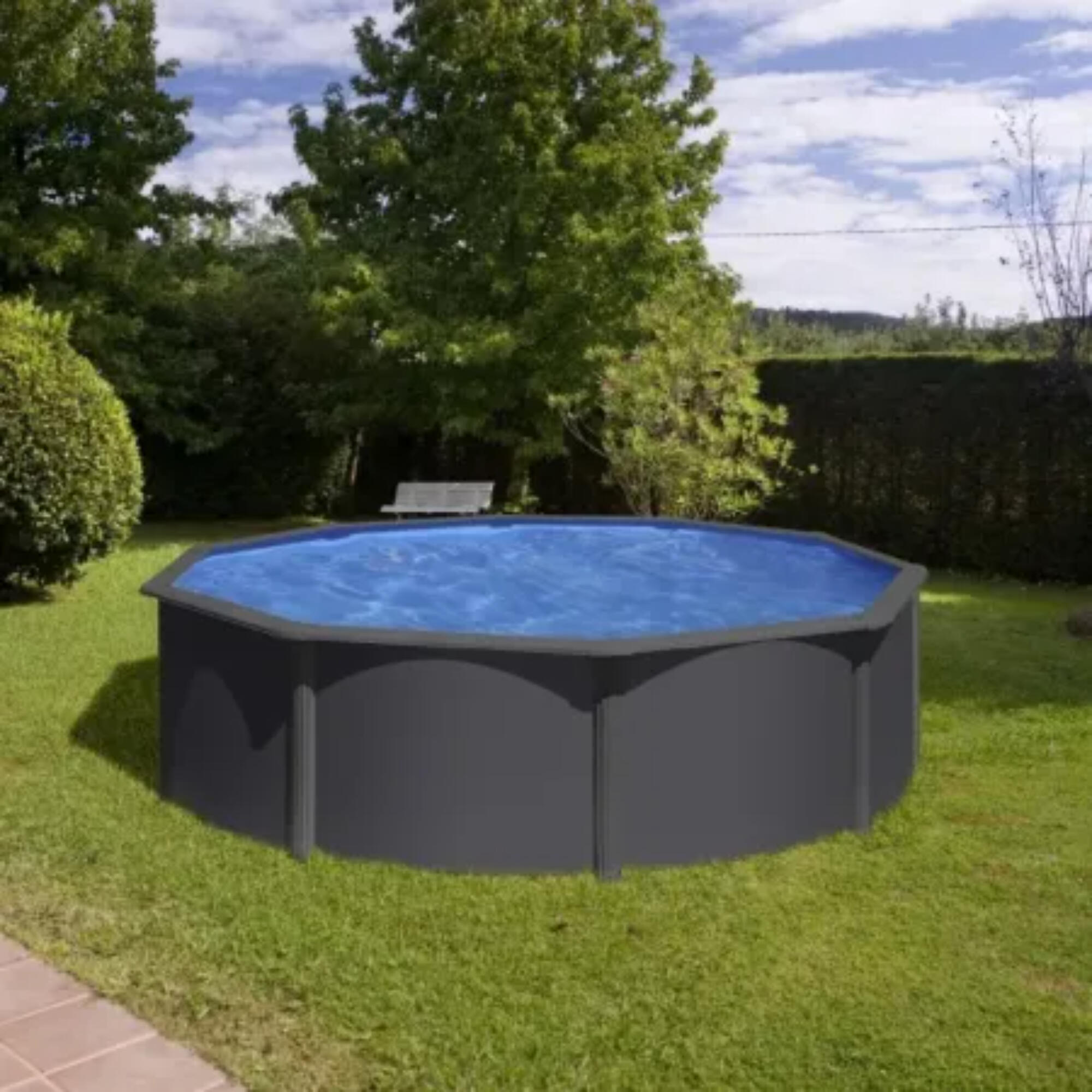 Piscina Desmontable redonda color antracita 460x120cm-30/100 de acero GRE - CD 2/5