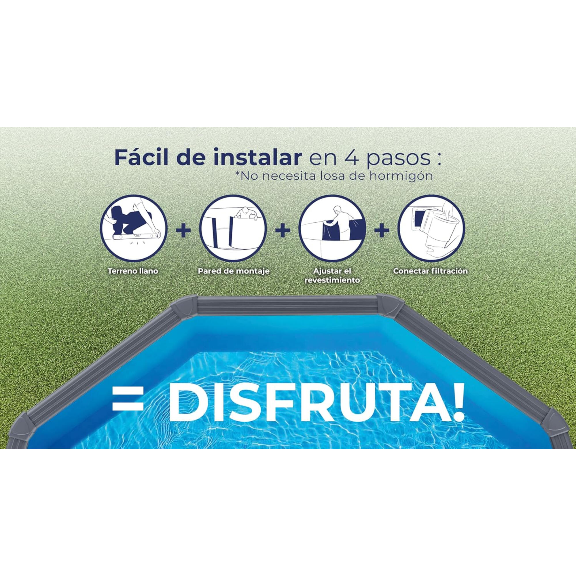 Piscina Desmontable ovalada color antracita 610 x 375 x 132 cm de acero GRE- CD 3/4