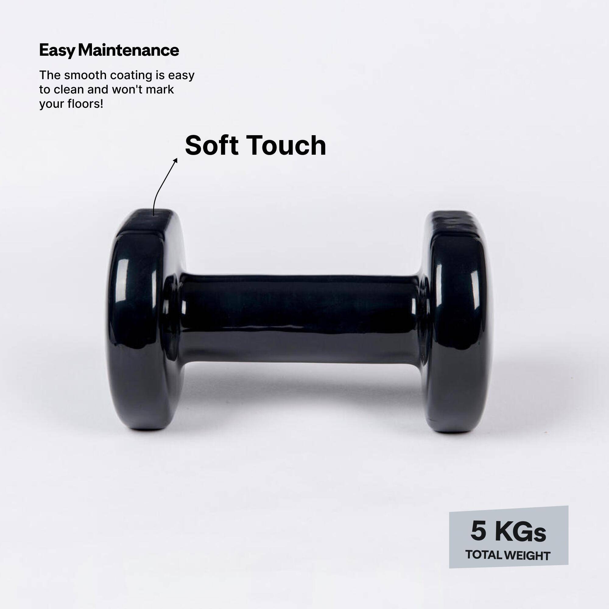 5 kg Fitness Dumbbells Twin-Pack, Partially Recycled Cast Iron - Black -  3