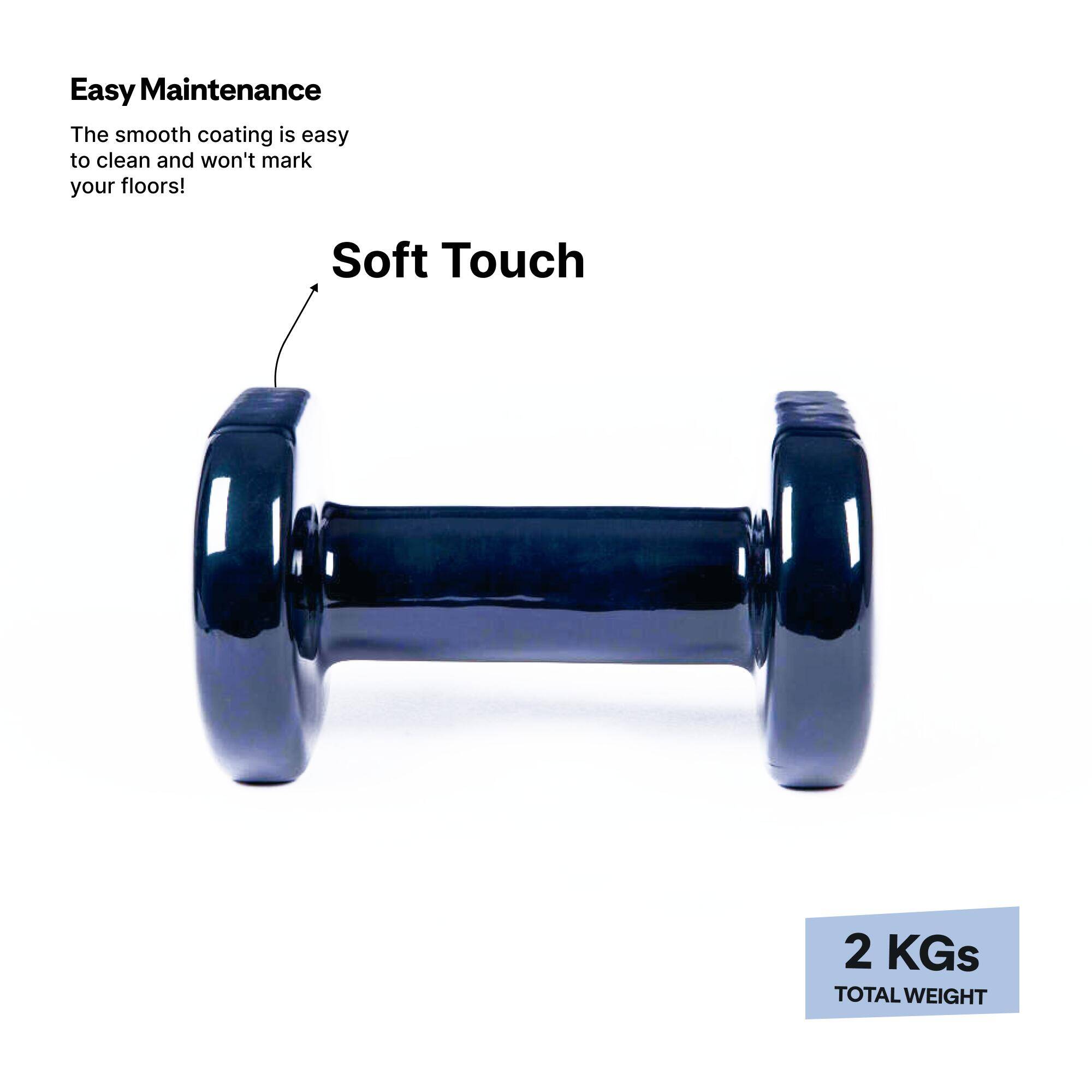 Set of 2 Hex Shaped PVC Dumbbells, 2kg, Soft Touch with 2 Years Warranty - Blue -  3