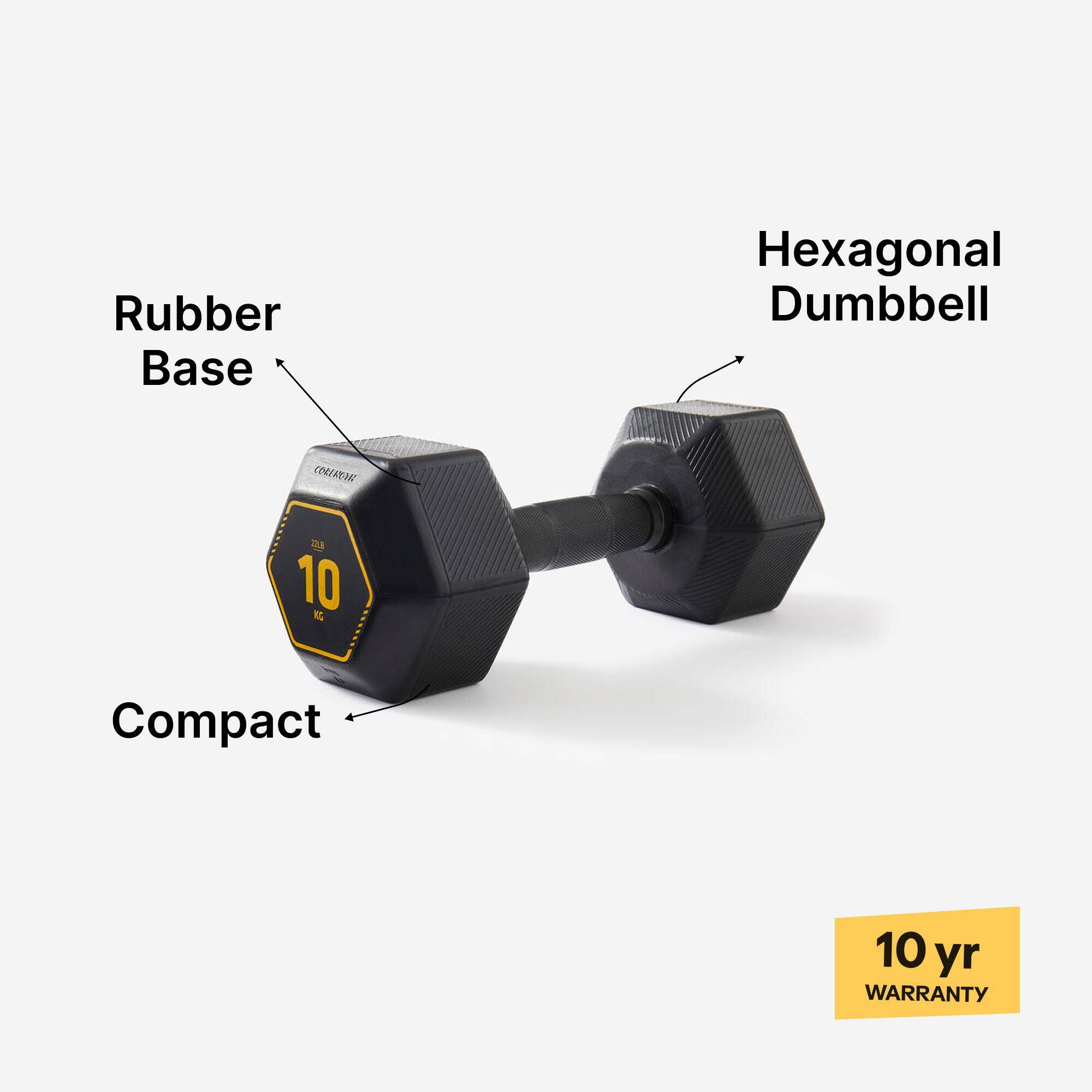 10 kg Cross Training and Weight Training Hexagonal Dumbbell - Black -  3