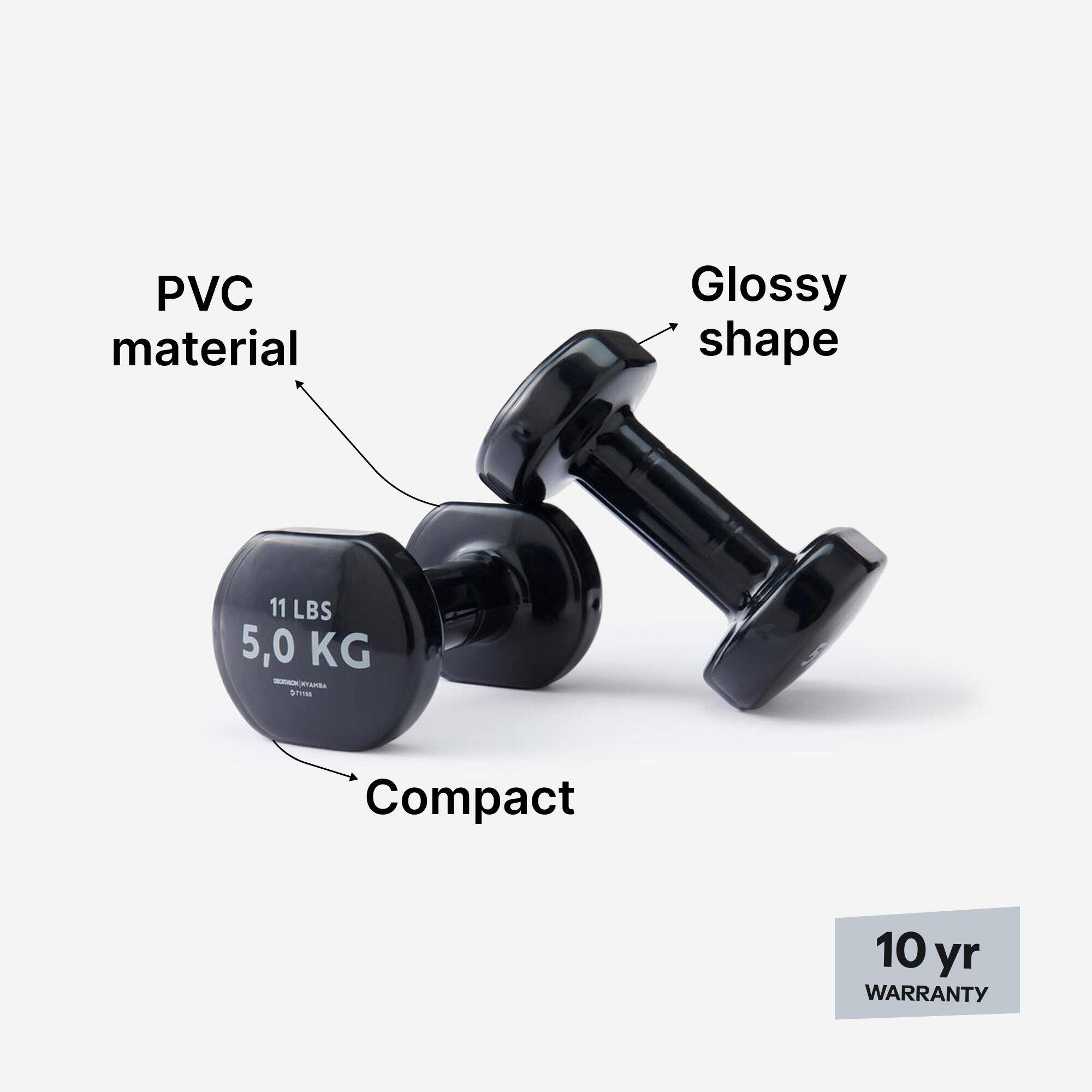 5 kg Fitness Dumbbells Twin-Pack, Partially Recycled Cast Iron - Black -  2