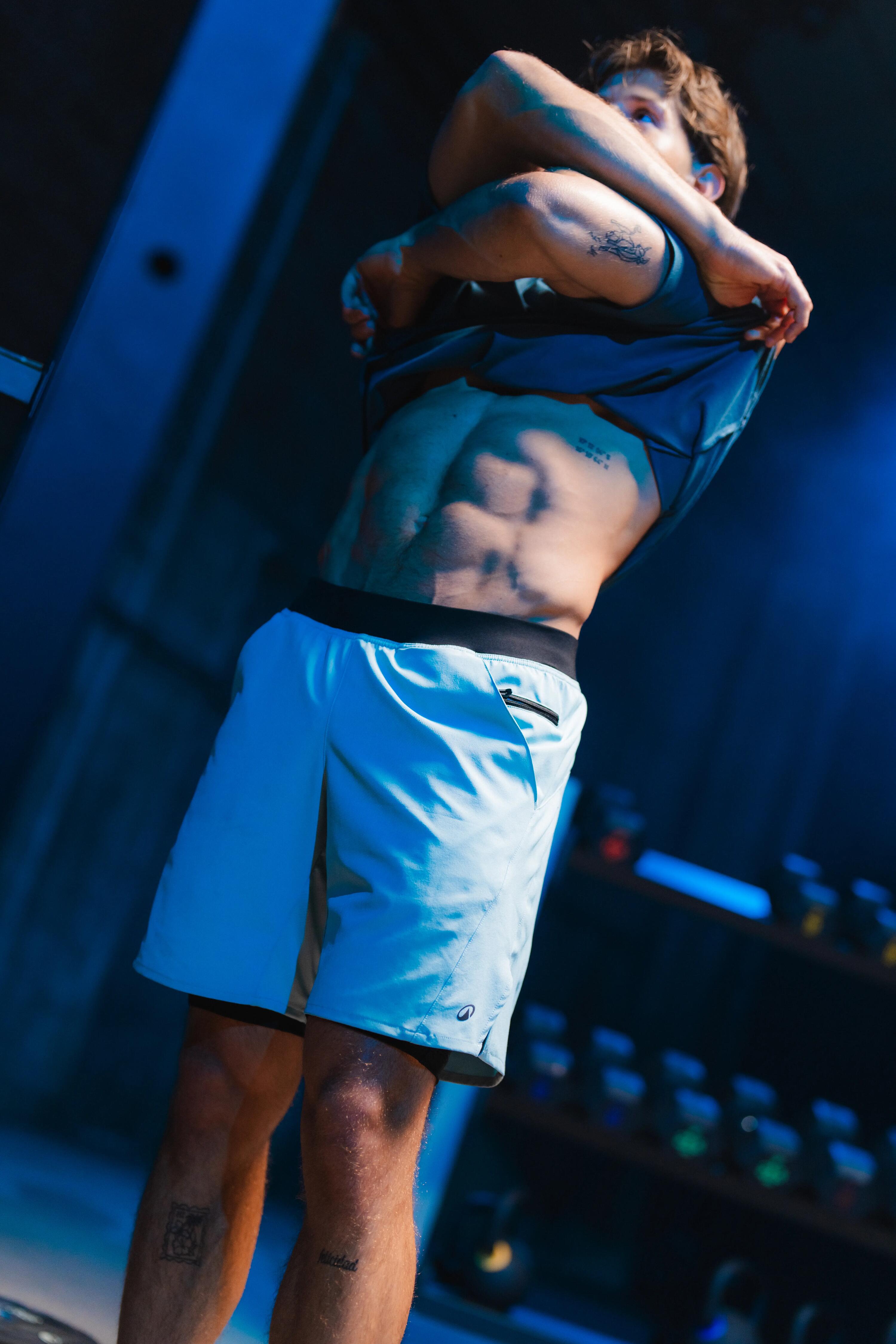 Pantalons Curts Fitness Home Negre Blau 2 en 1 Transpirable Butxaca Cremallera 2/19