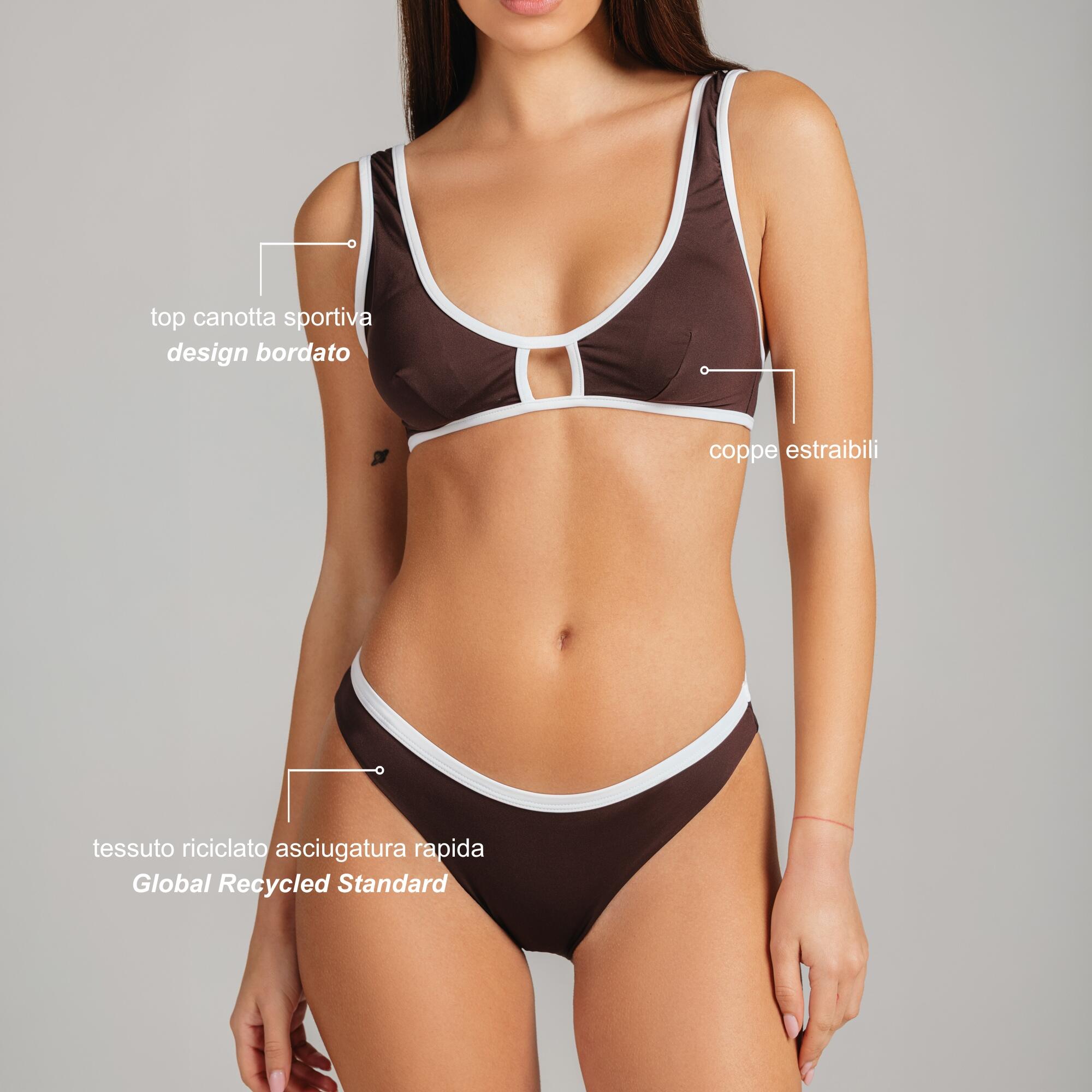 Bikini costume due pezzi - top canotta e slip con bordi marrone 4/9