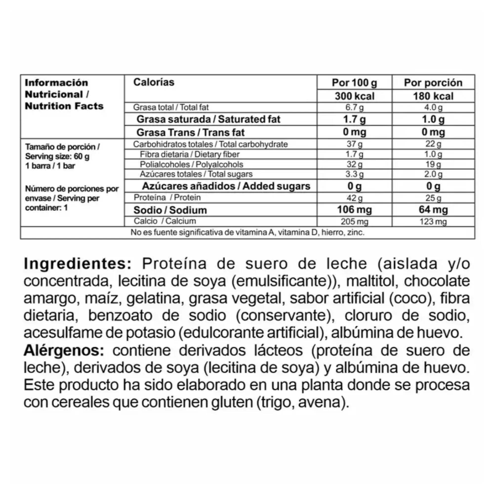 Barrita Proteína Suero Nutramerican Fitbar Coco Baja en Calorías 2/2
