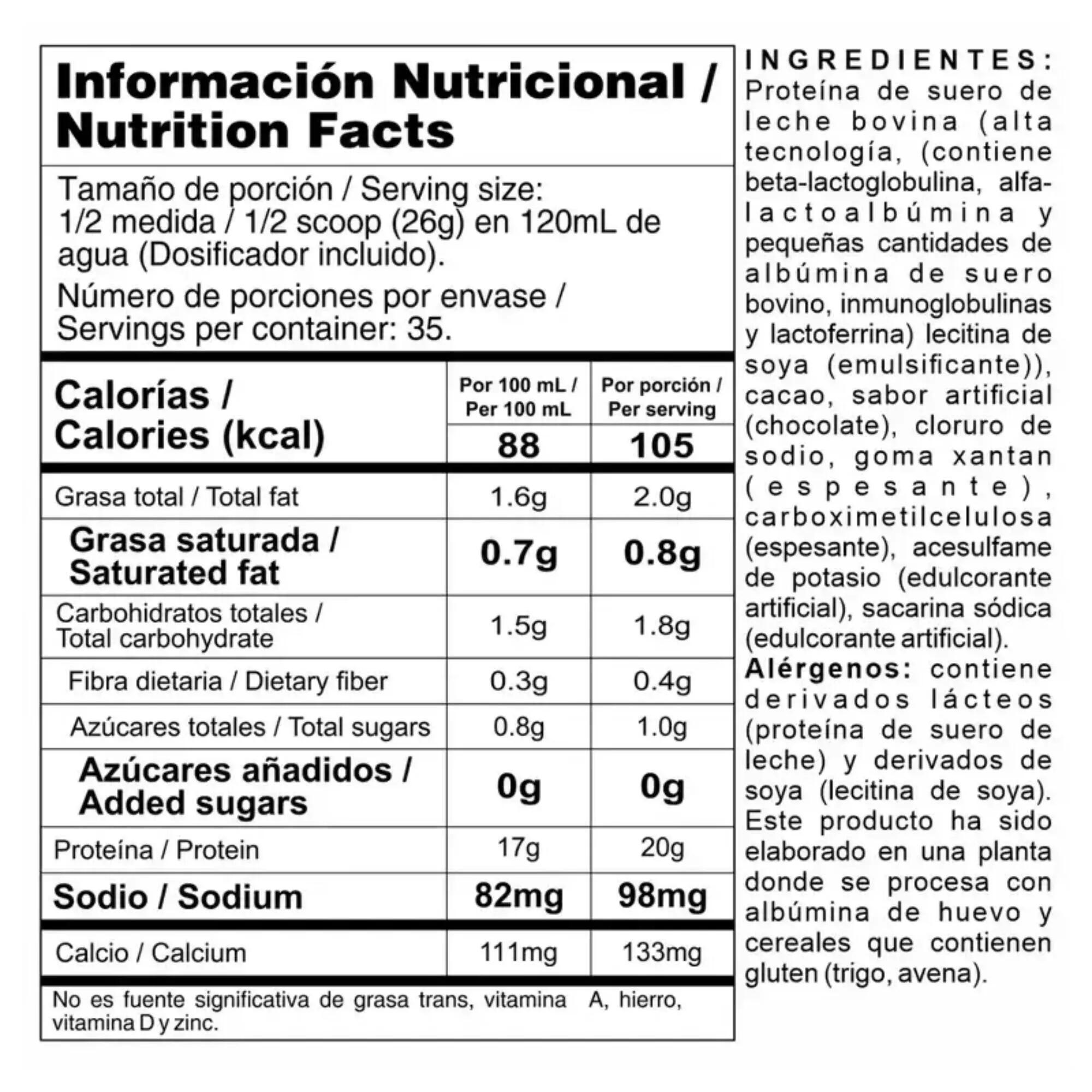 Proteína de suero de chocolate gran pureza Nutramerican Bipro Classic 2/2