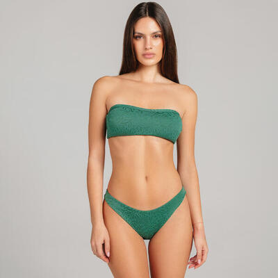Bikini costume due pezzi - top fascia e slip a “V” verde animalier