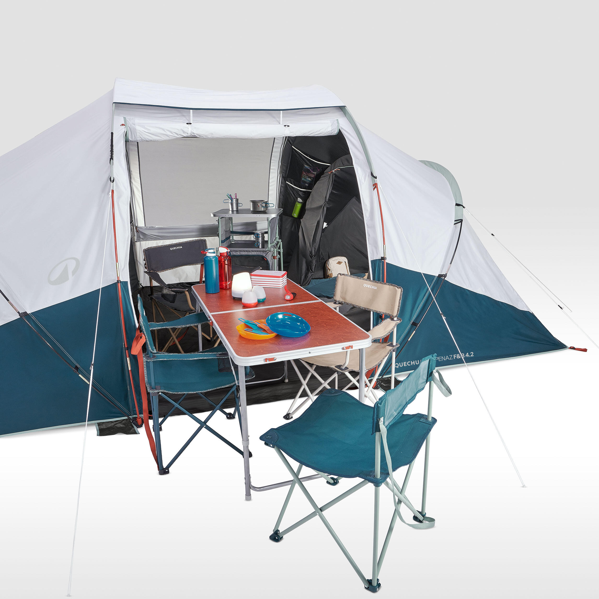 Camping Tent 4-Person, Arpenaz 4.2 Fresh & Black 2/9