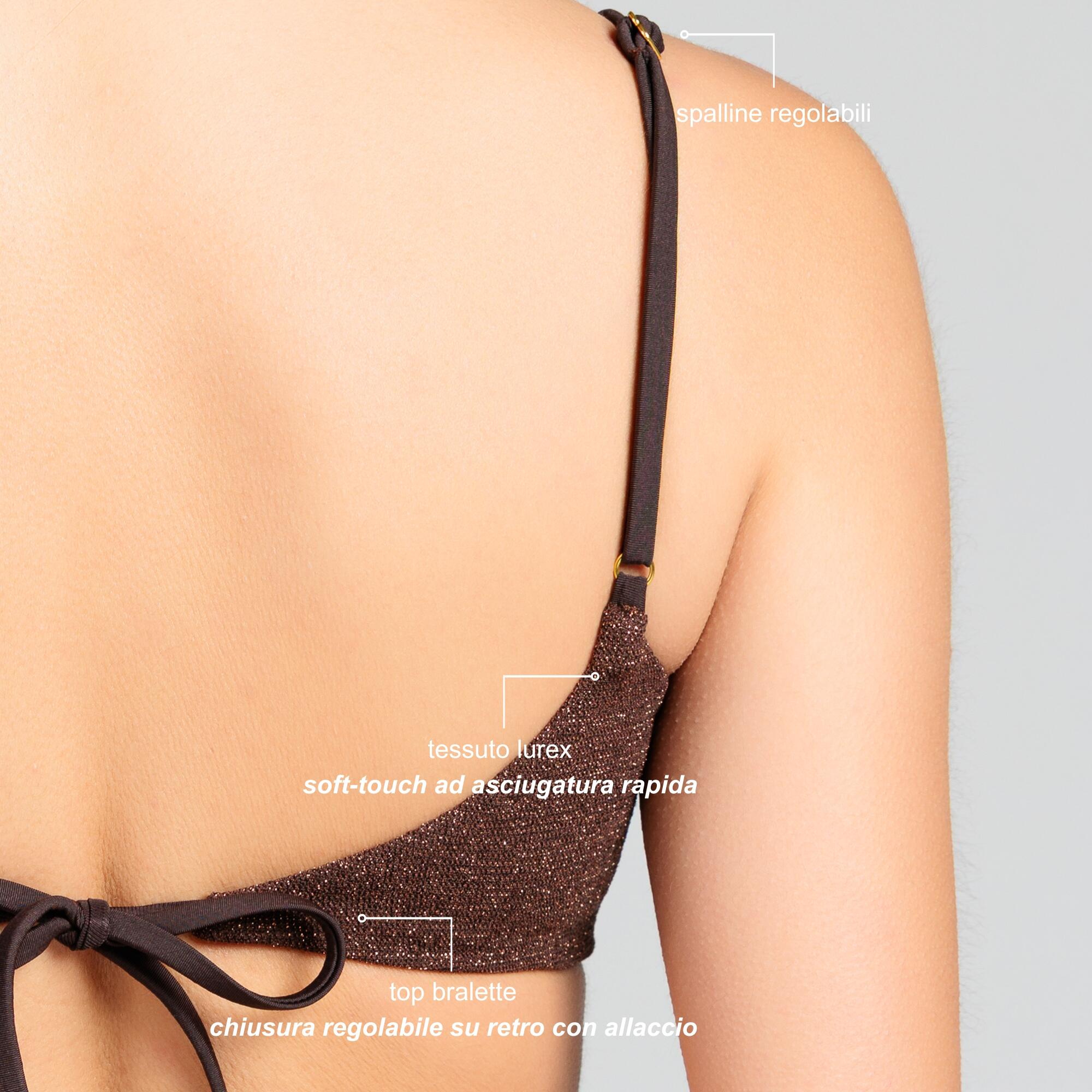 Bikini costume due pezzi - top fascia e slip a “V” lurex marrone 6/10