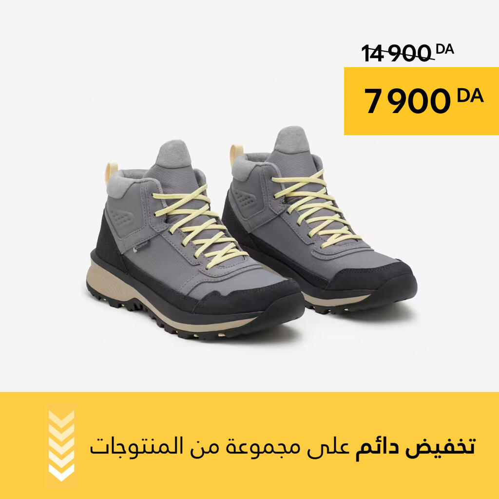 Chaussures de randonnée mid imperméables femme, NH500 Cuir WP gris