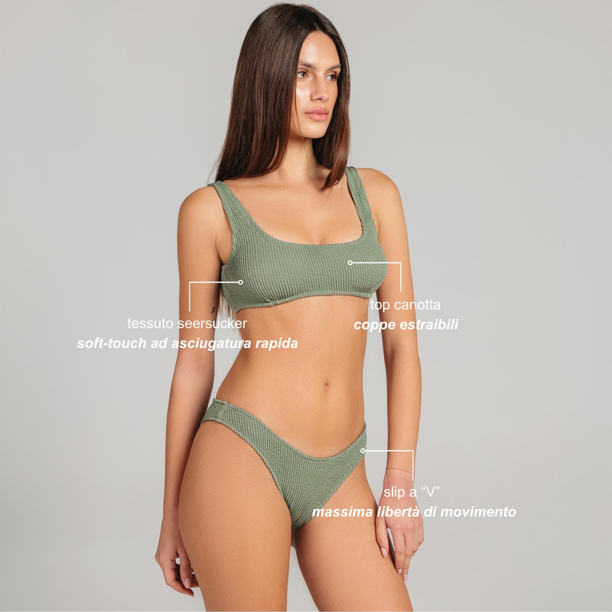Bikini costume due pezzi in microfibra - top fascia e slip a “V” verde 2/8