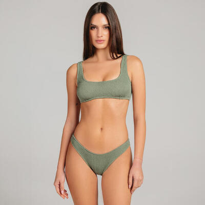 Bikini costume due pezzi in microfibra - top fascia e slip a “V” verde