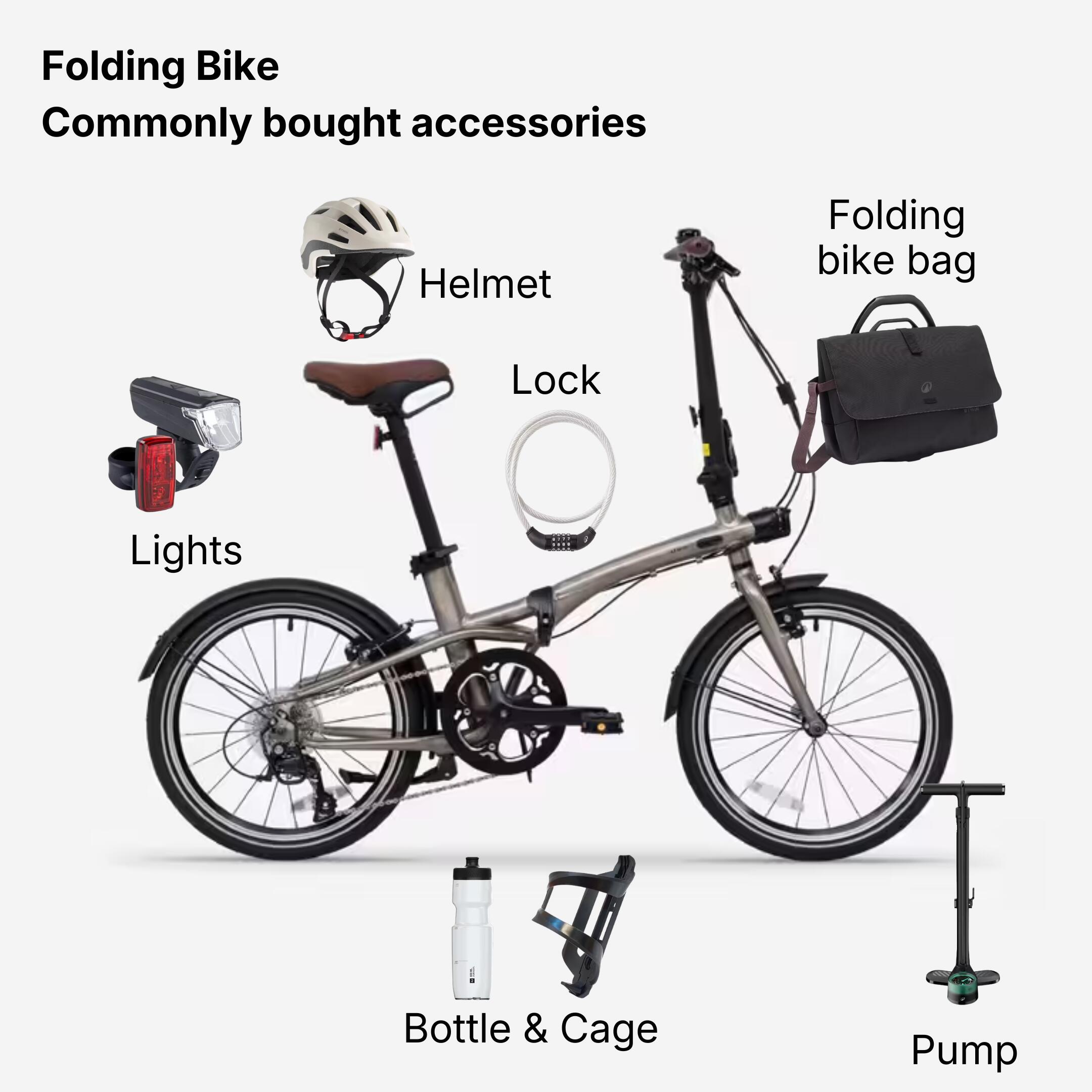 デカトロン FOLD 560 折りたたみ自転車 20インチ Folding Bike Fold 560 20 Inch 9 Speed - Beige