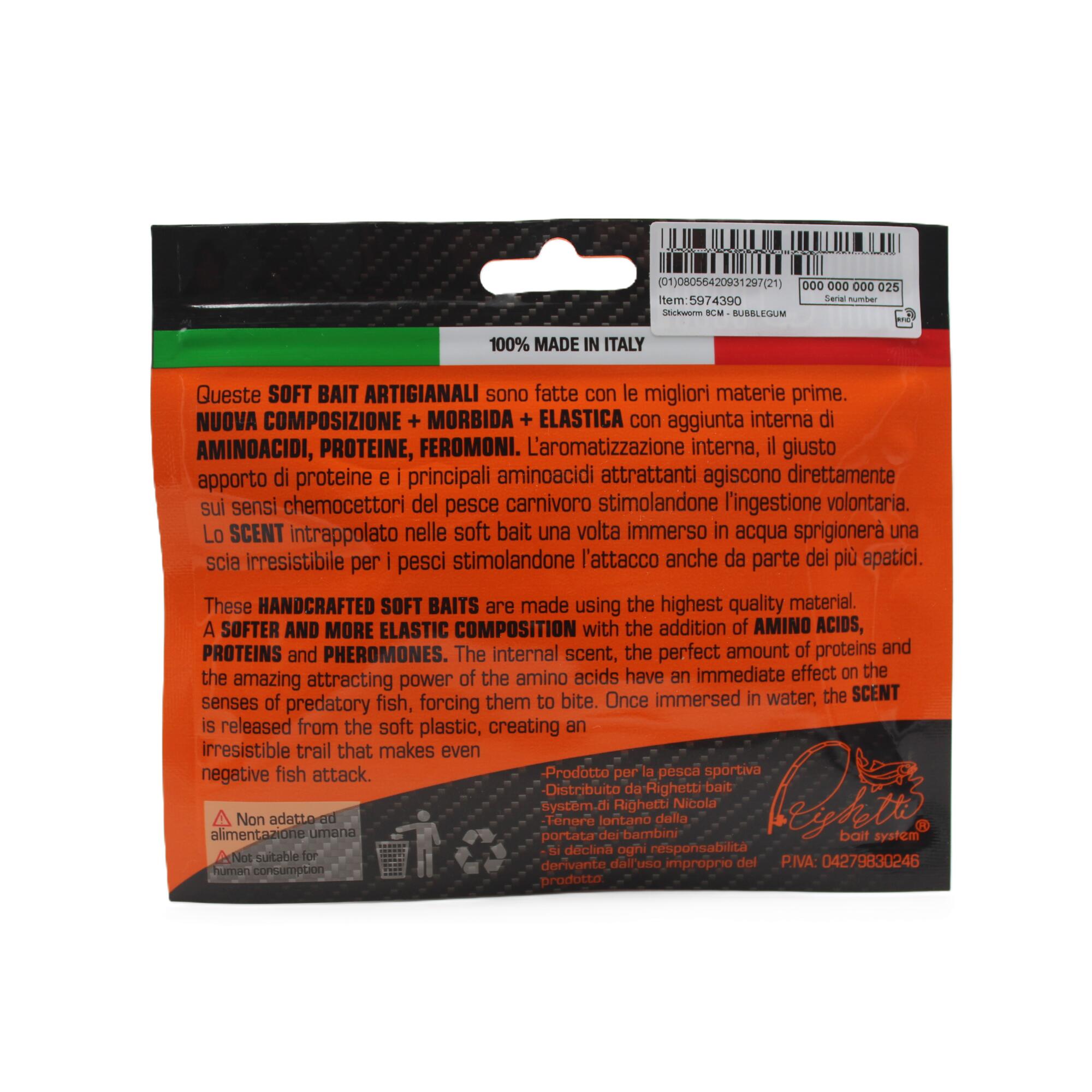 Esca siliconica Righetti Baits Stickworm bubblegum 8,5cm scentata feromoni 3/3