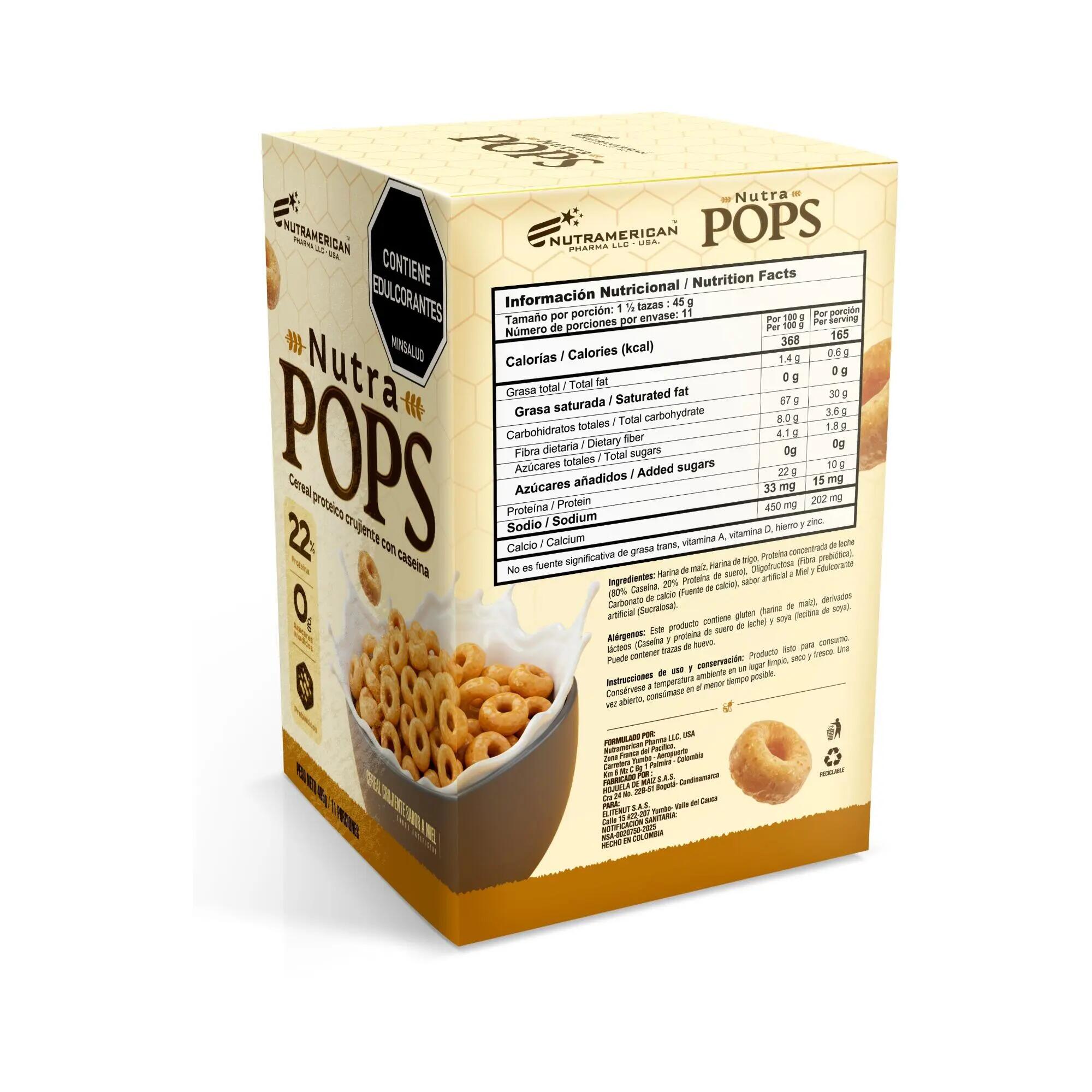 Cereal proteico de miel Nutramerican Nutra Pops 3/4