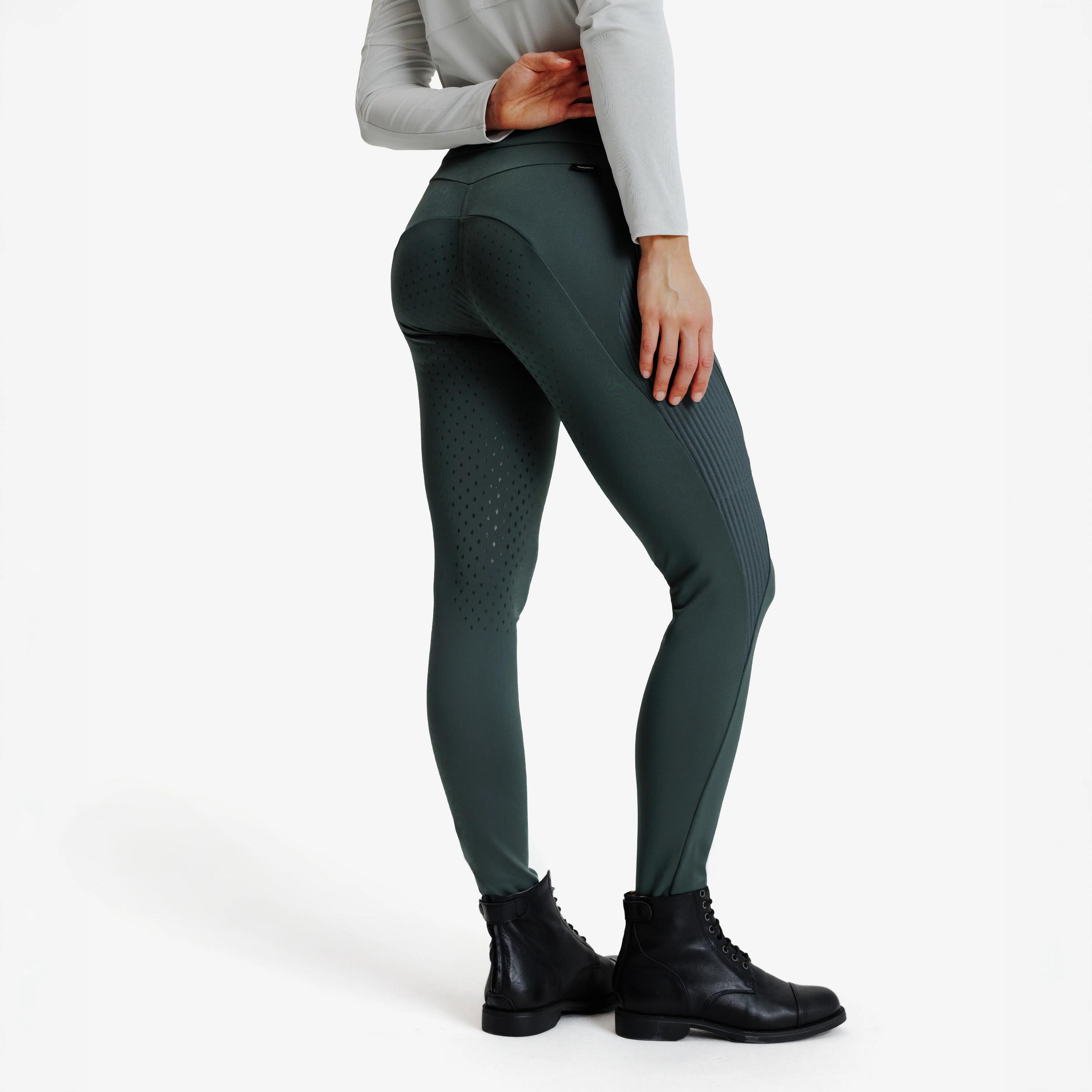 Legging chaud équitation hiver femme basanes silicone vert fumé 5/11