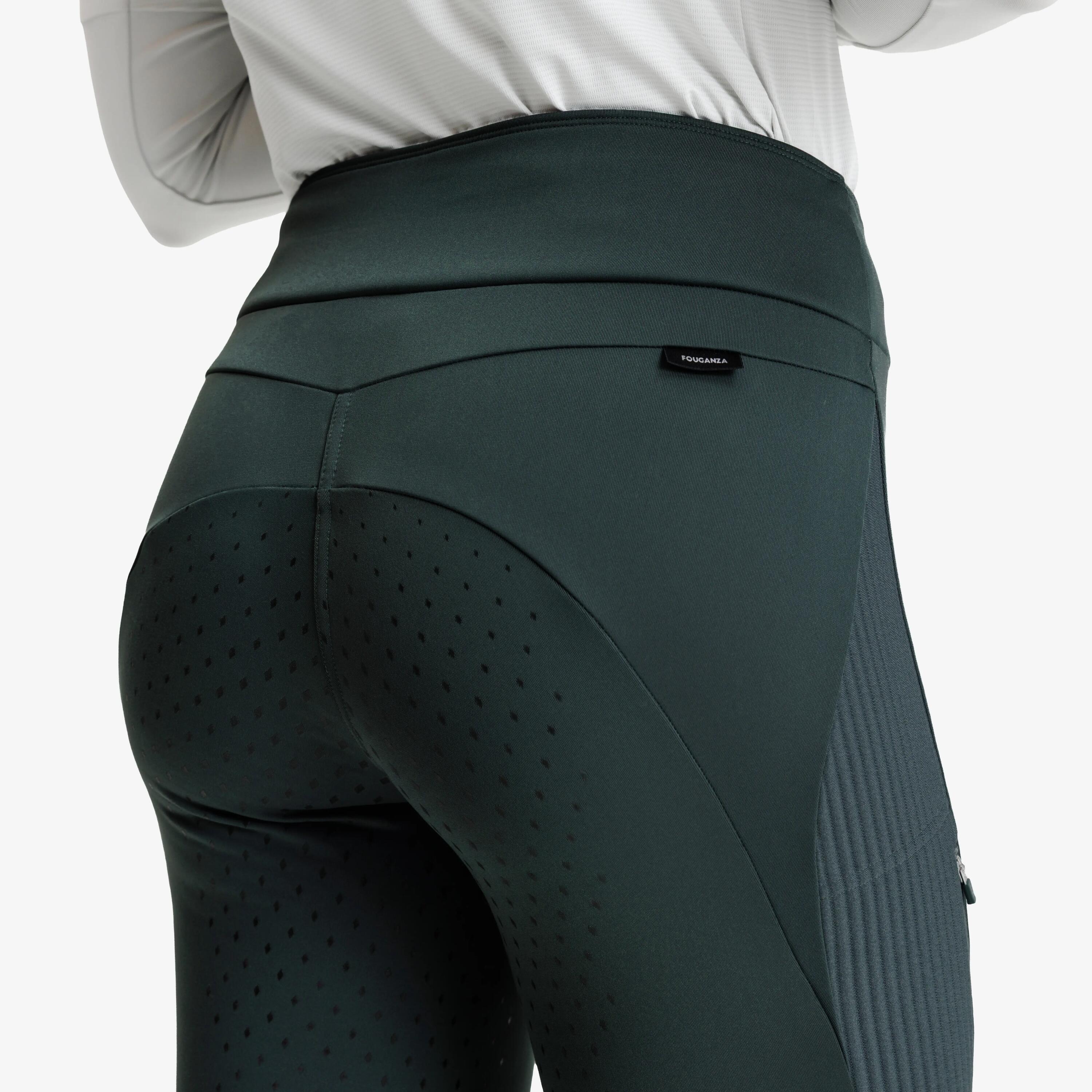 Legging chaud équitation hiver femme basanes silicone vert fumé 7/11