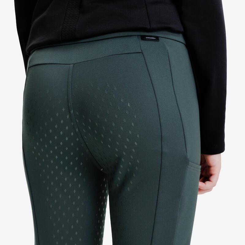 Pantalon călduros echitație Full Grip Iarnă Verde Copii