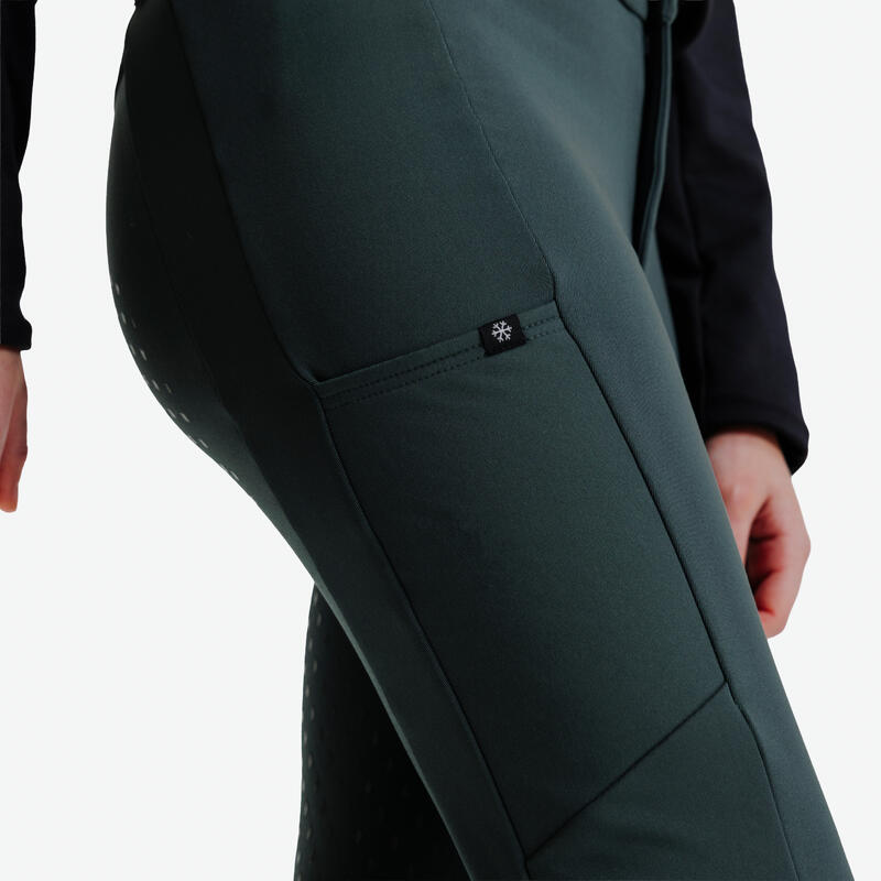 Pantalon călduros echitație Full Grip Iarnă Verde Copii