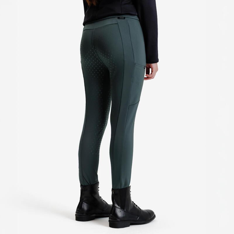 Pantalon călduros echitație Full Grip Iarnă Verde Copii