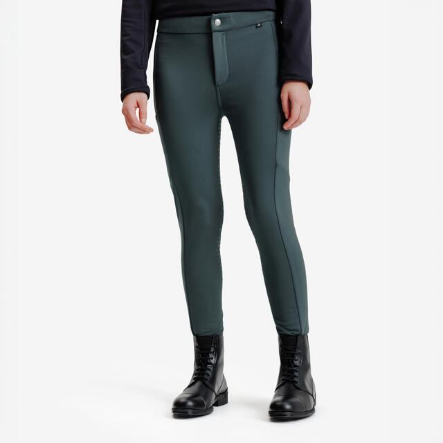 Winter-Reithose Full Grip warm Kinder grün