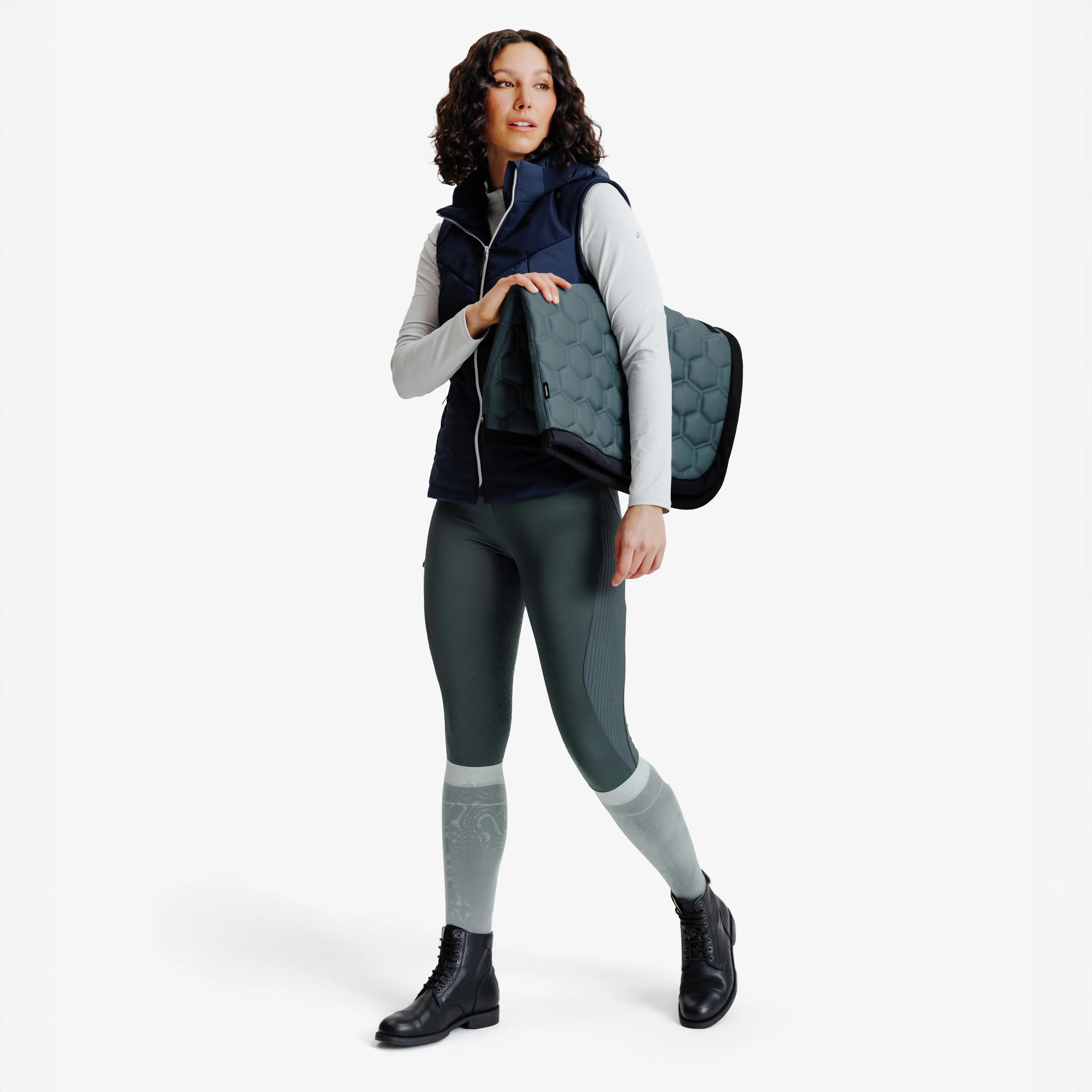 Legging chaud équitation hiver femme basanes silicone vert fumé 2/11
