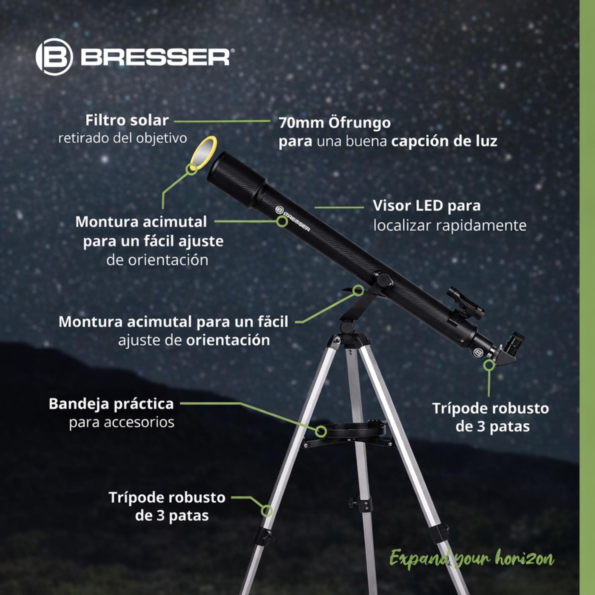 Telescopio Sirius 70/900 AZ BRESSER con Adaptador de Cámara de Smartphone -CD 5/9