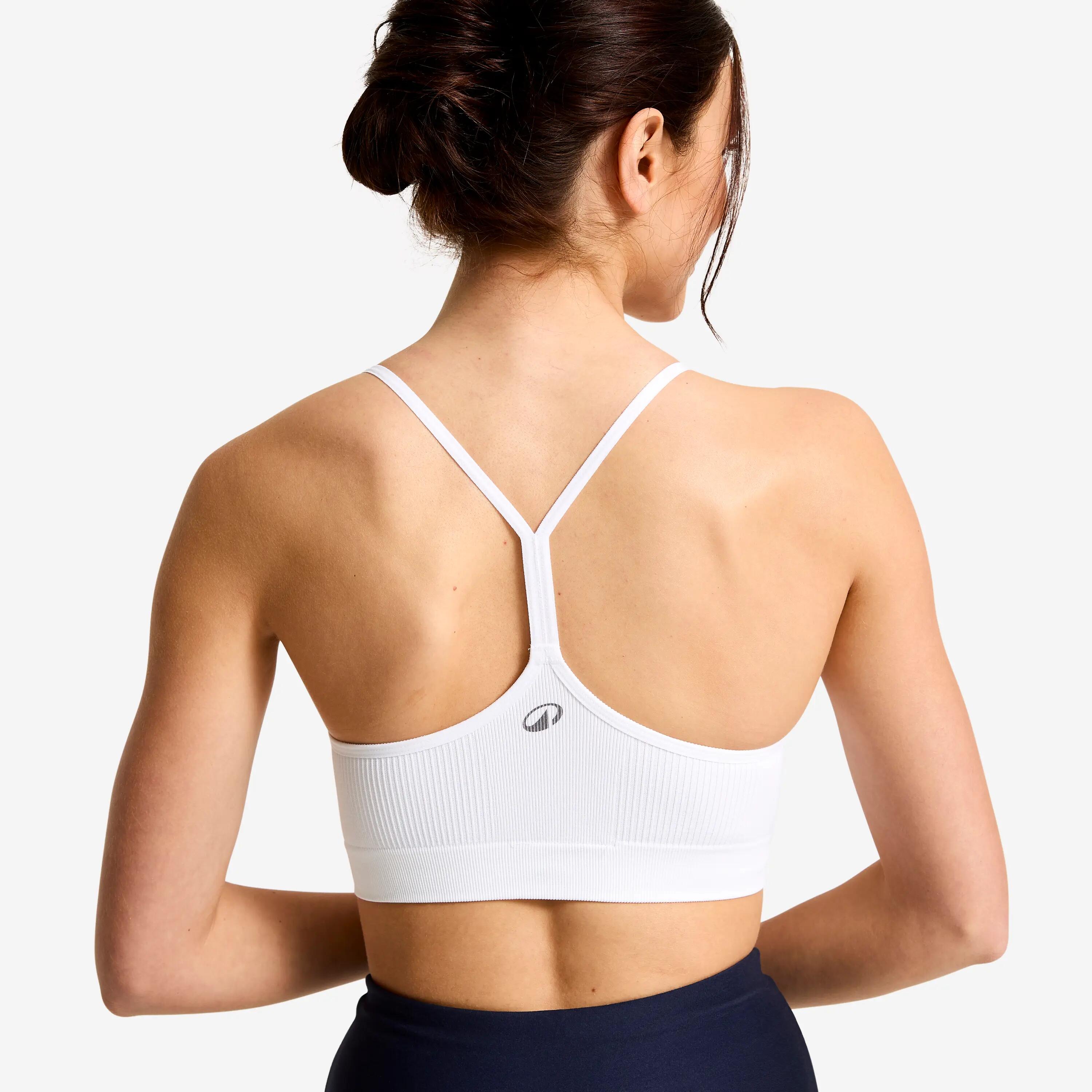 Reggiseno sportivo donna palestra bralette a costine sostegno leggero bianco 4/8