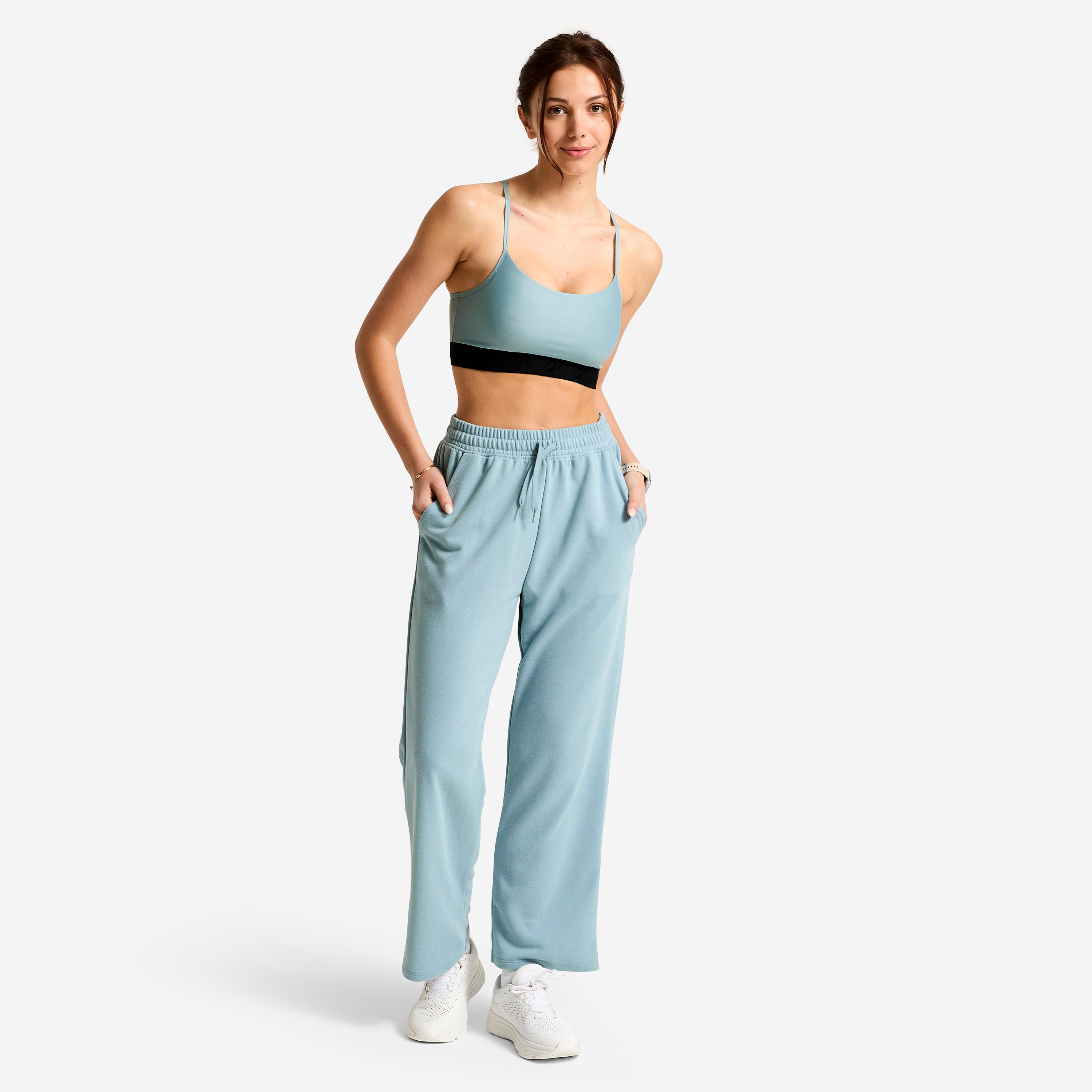 Reggiseno sportivo donna palestra traspirante sostegno leggero blu-grigio 2/6