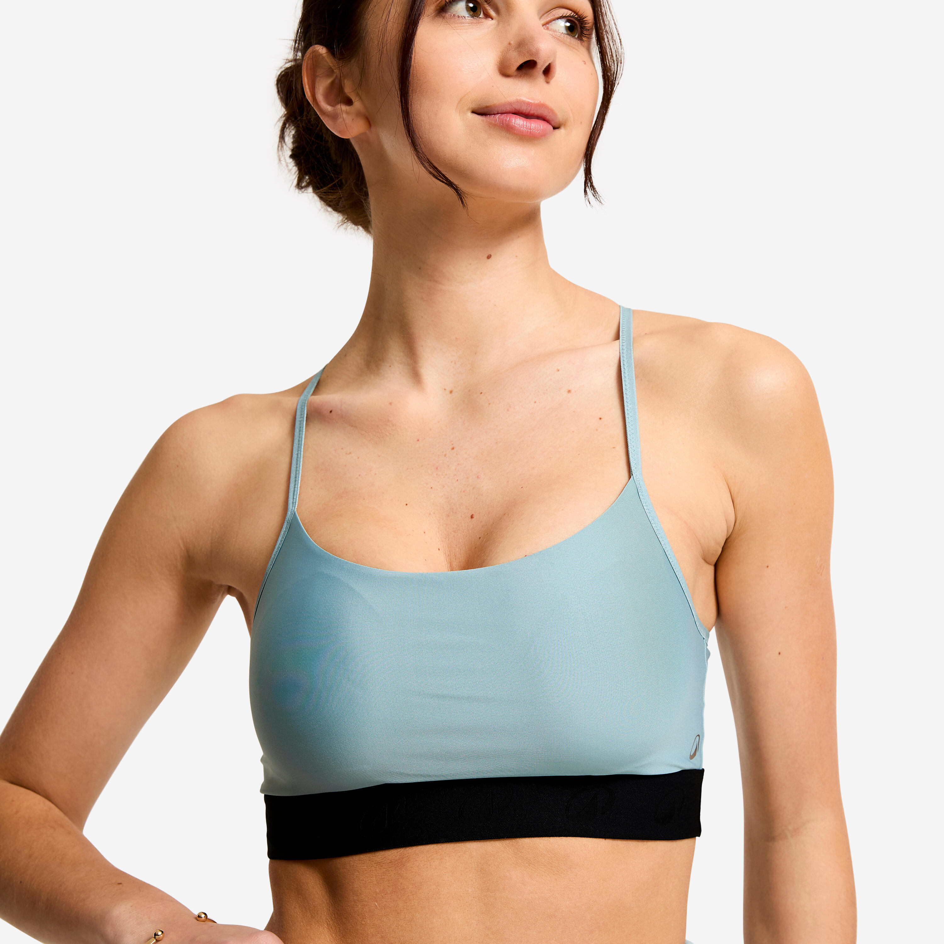 Reggiseno sportivo donna palestra traspirante sostegno leggero blu-grigio 5/6