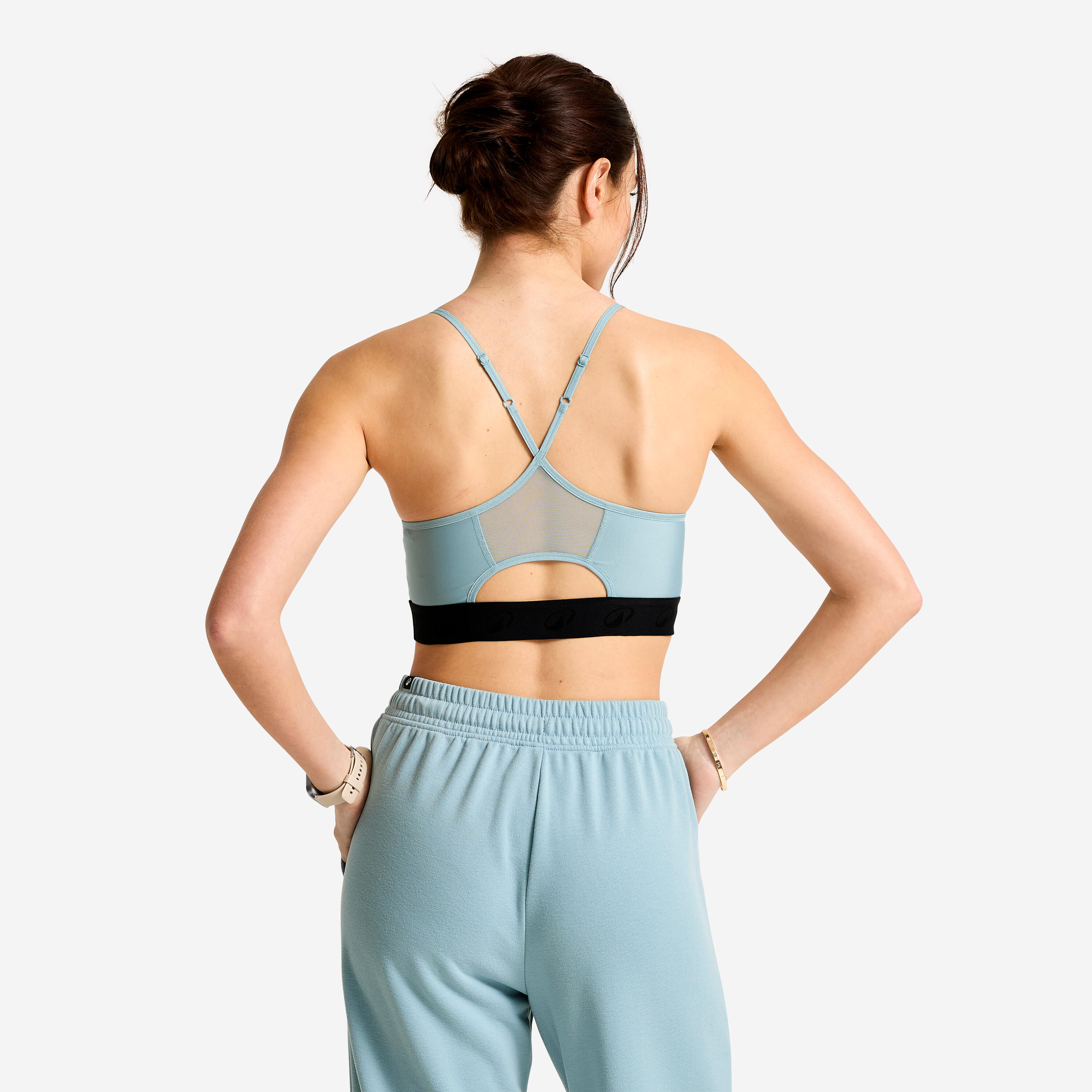 Reggiseno sportivo donna palestra traspirante sostegno leggero blu-grigio 3/6