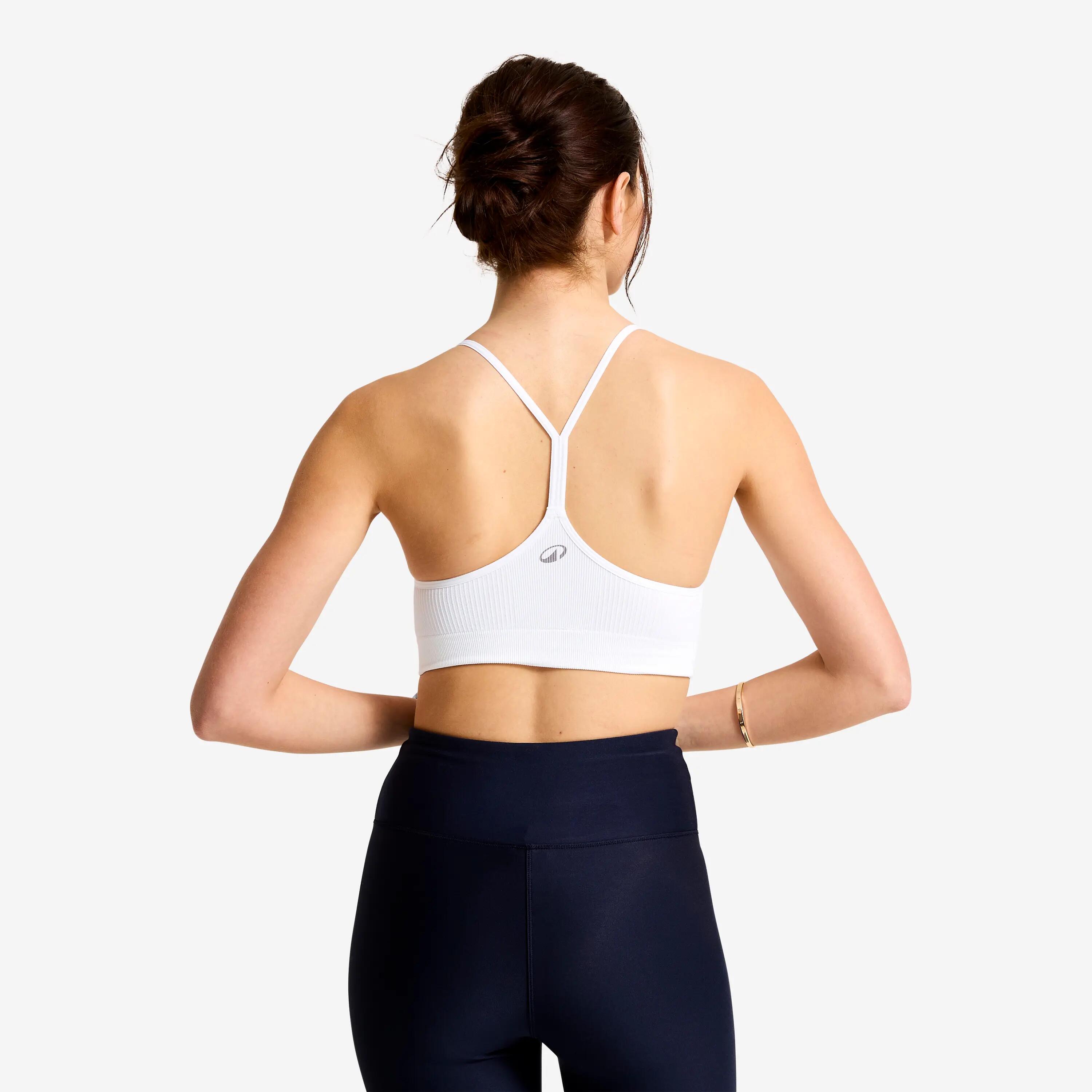 Reggiseno sportivo donna palestra bralette a costine sostegno leggero bianco 3/8