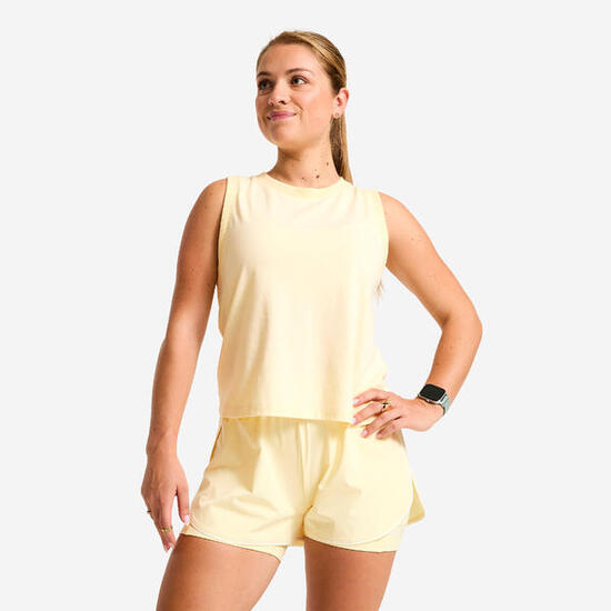Débardeur crop top en coton femme, jaune