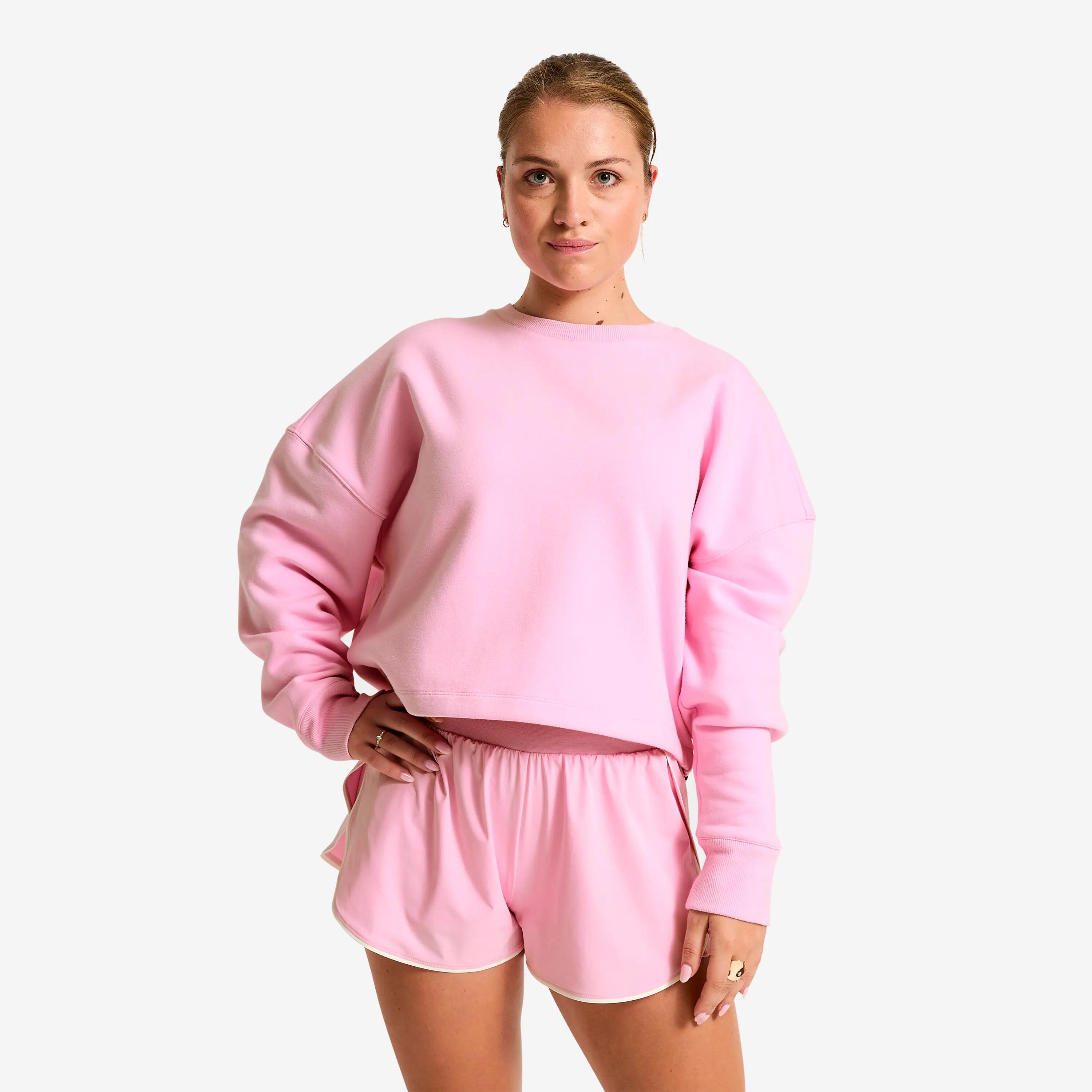 Women’s cropped fitness sweatshirt comfortable and stretchy, pink -  1