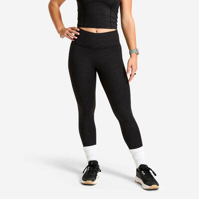 Leggings donna palestra modellanti vita alta traspiranti marrone scuro