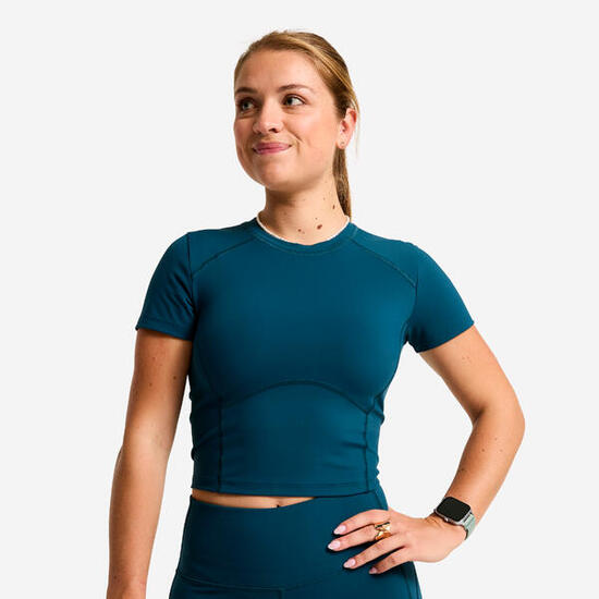 T-shirt de sport manches courtes femme, Shape bleu canard