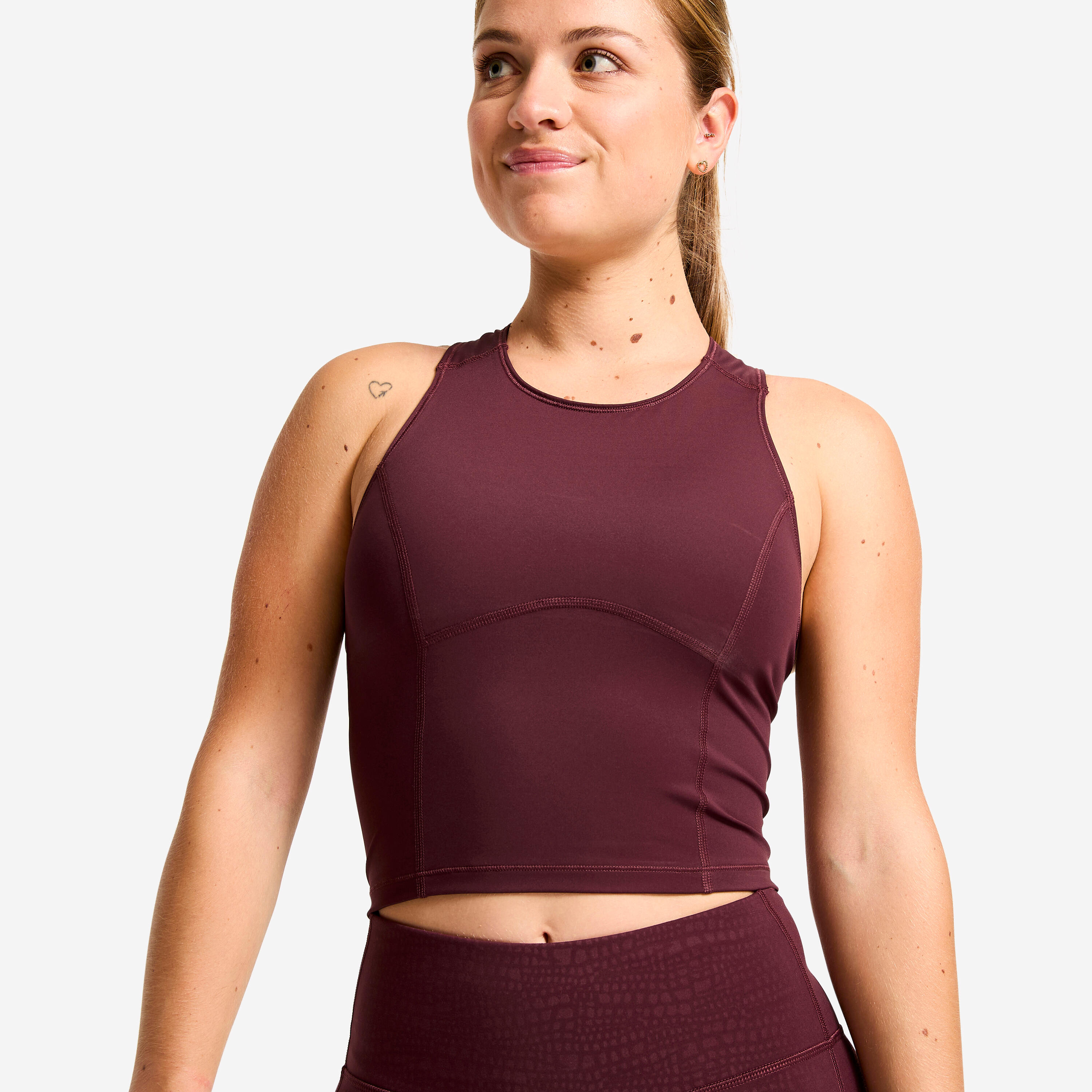 Samarreta sense Mànigues Esportiva Dona Bordeus Tall Crop Modelador 5/14