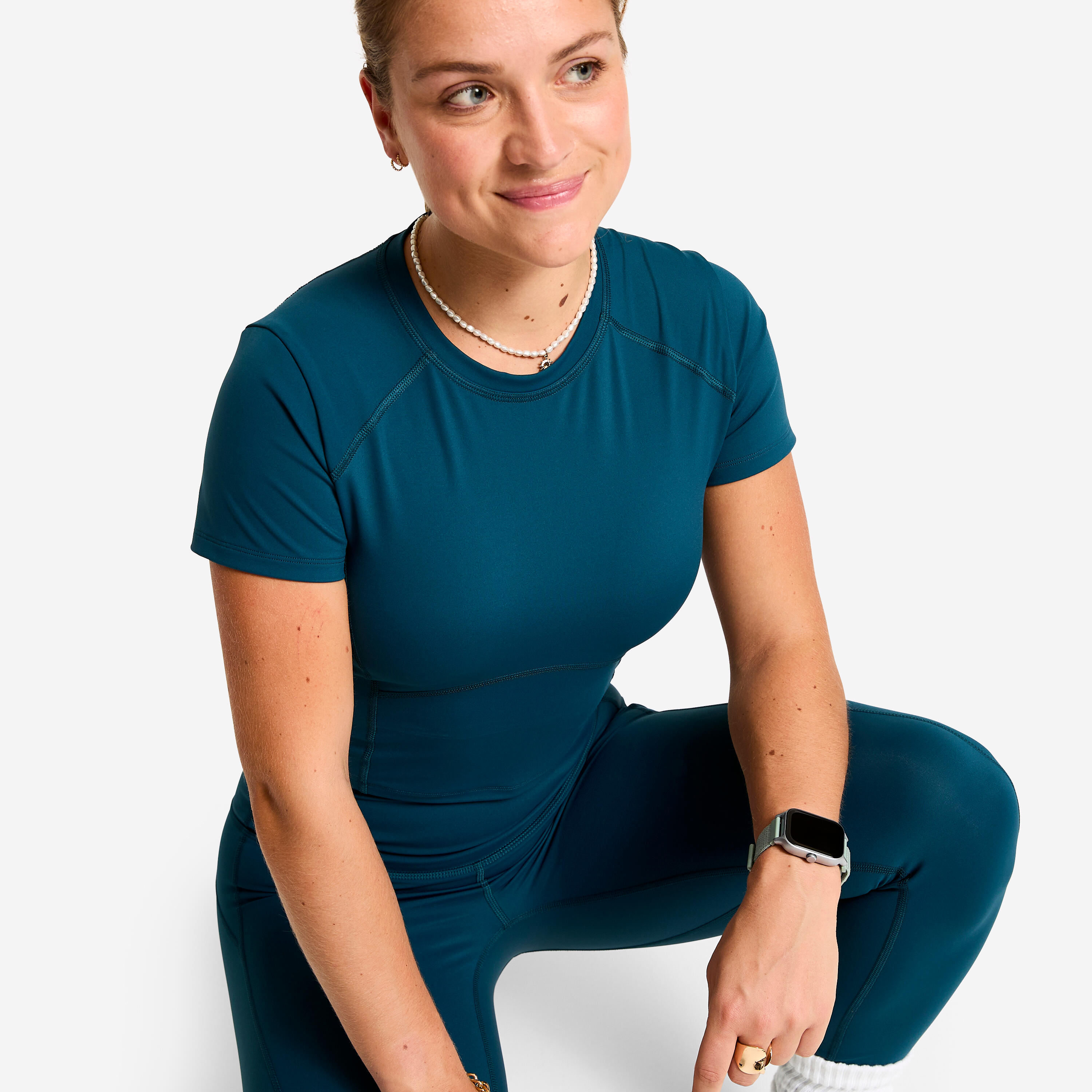 Leggings Cintura Alta Modeladoras de Fitness Mulher, Azul pato 7/8