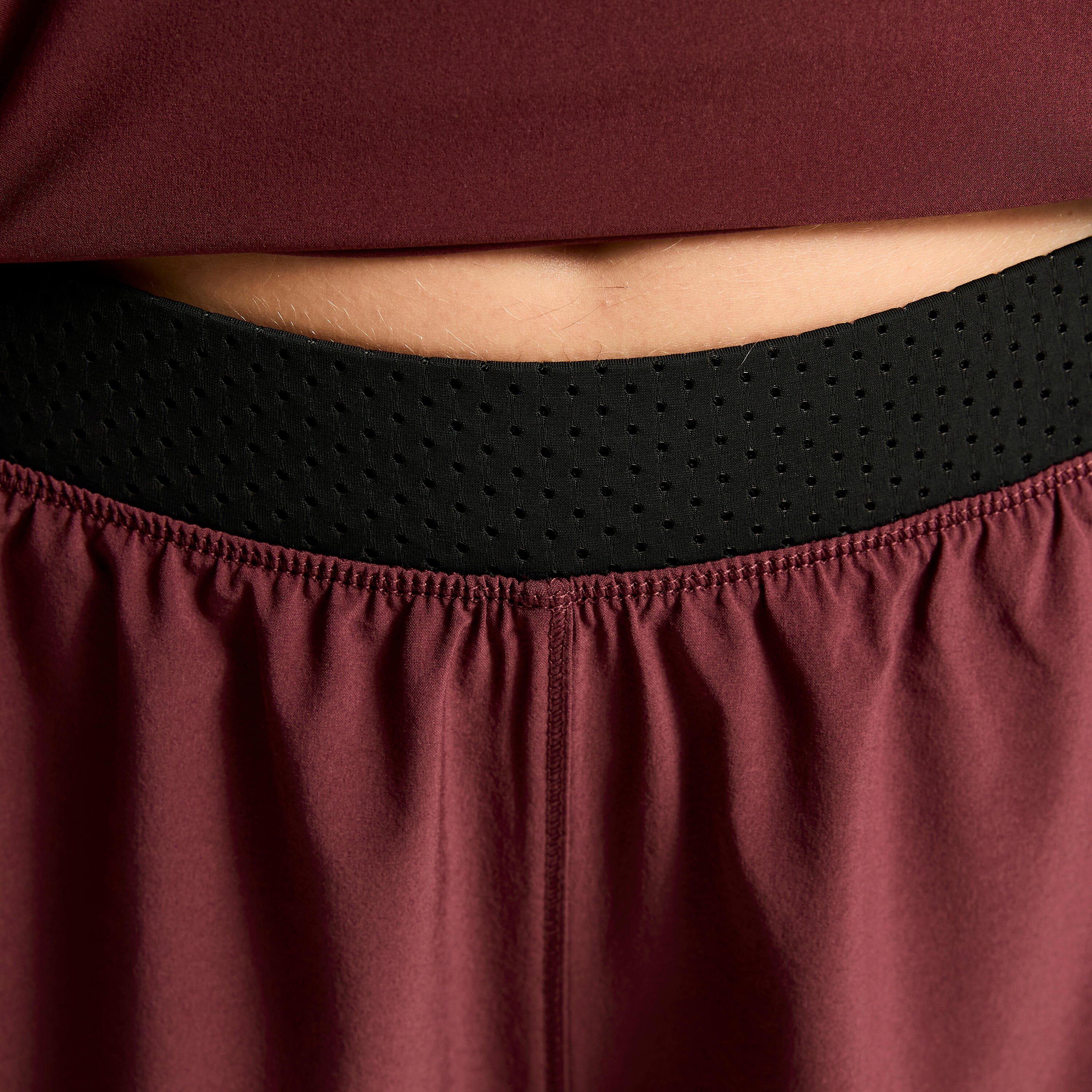 Pantalón Corto Fitness Mujer Burdeos-Negro Doble Capa 7/8
