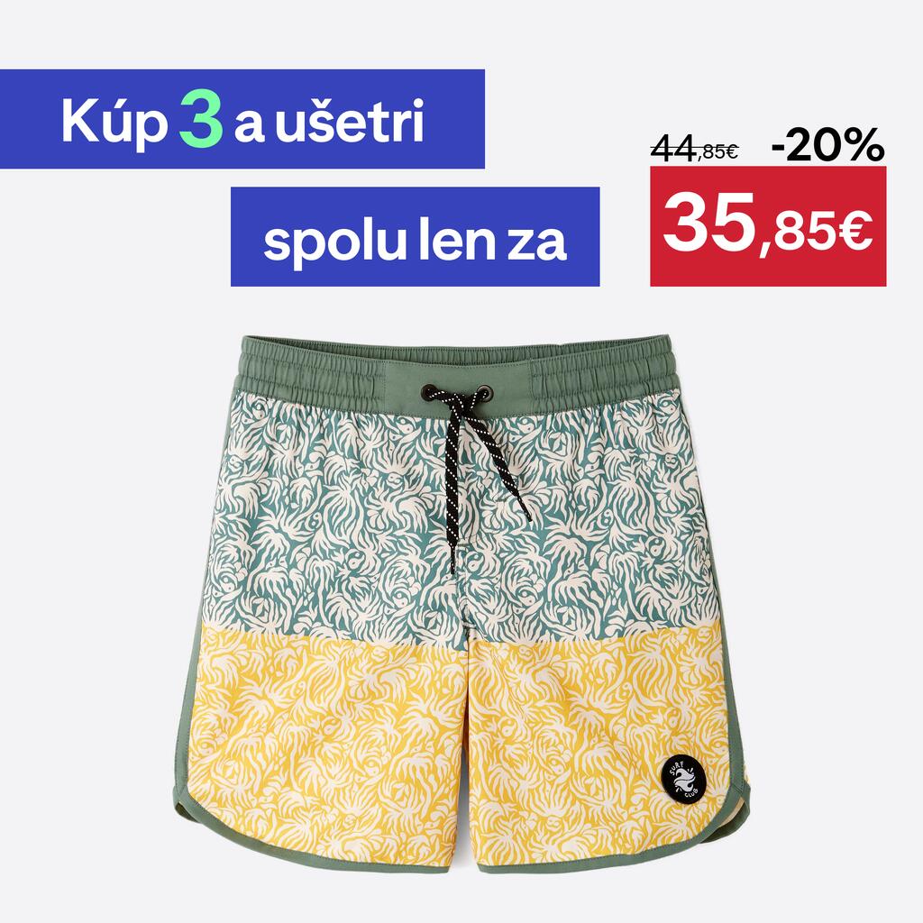 Detské plážové šortky 500 Florastripe kaki