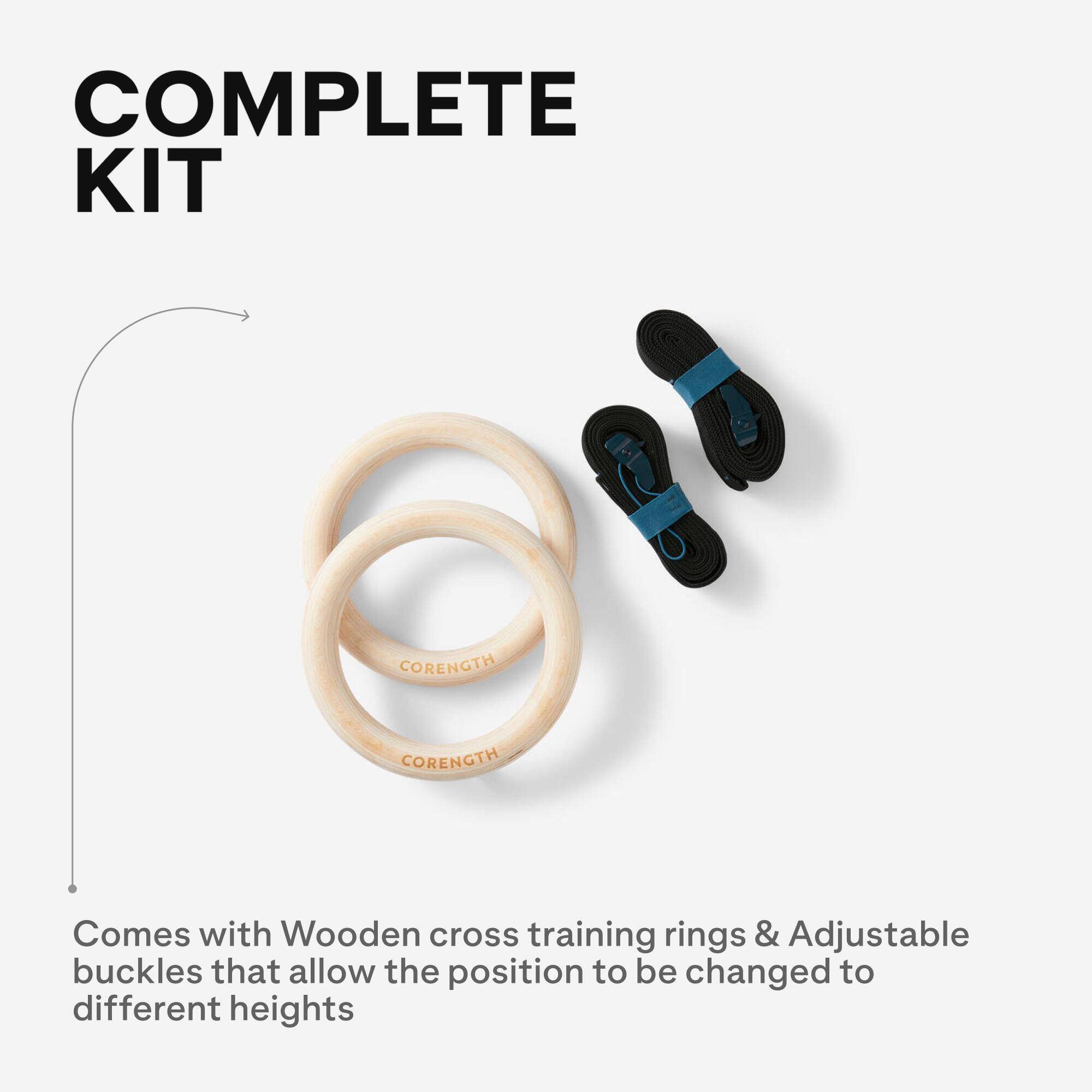 Cross Training Rings, Adjustable with Ergonomic Grip, Wooden Ring - Black -  5