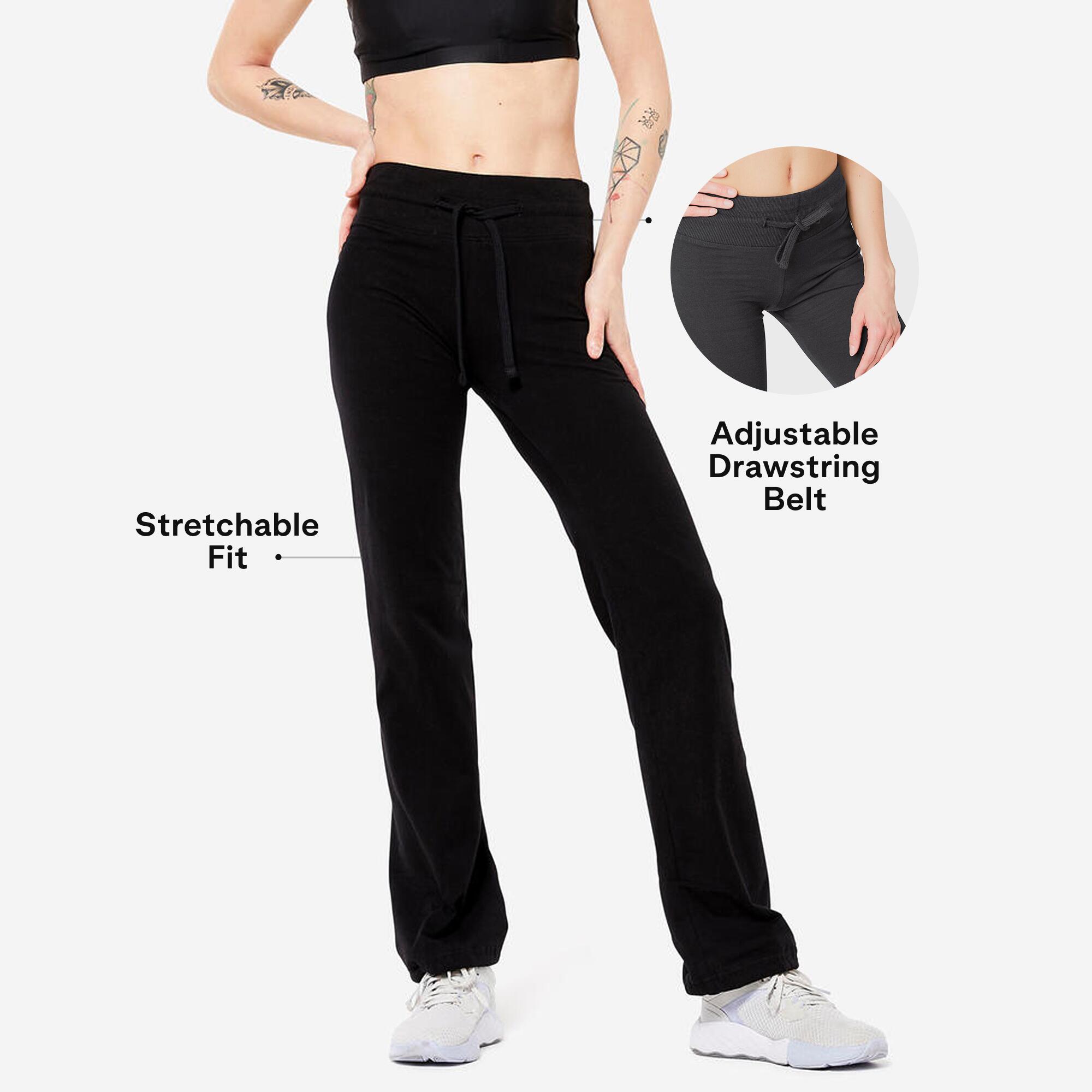 Leggings de fitness bajos ajustables negros para mujer Confort 500 12/25