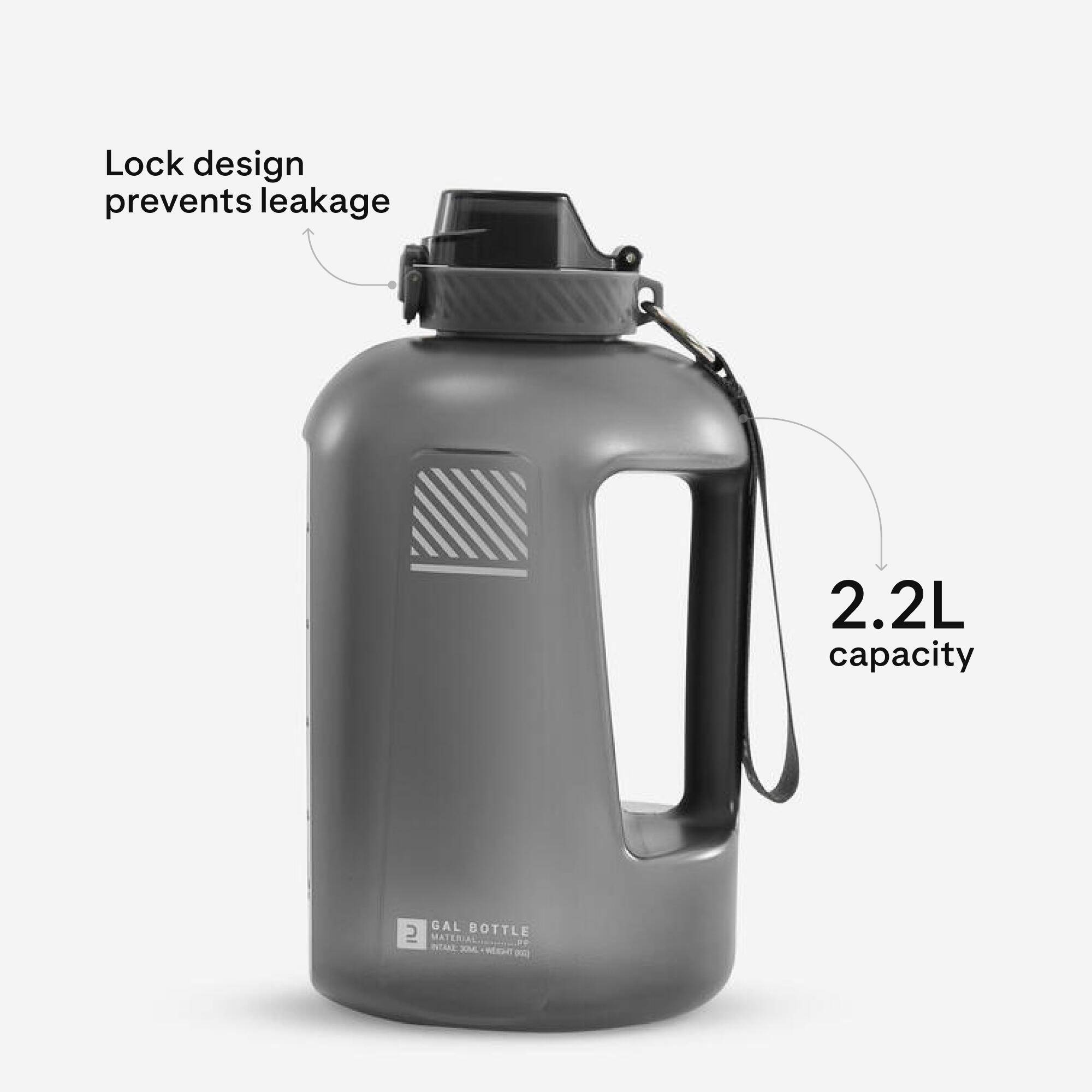 Gallon Water Bottle, 2.2L, Leak-Proof Cap, Multi-Purpose - Grey -  4
