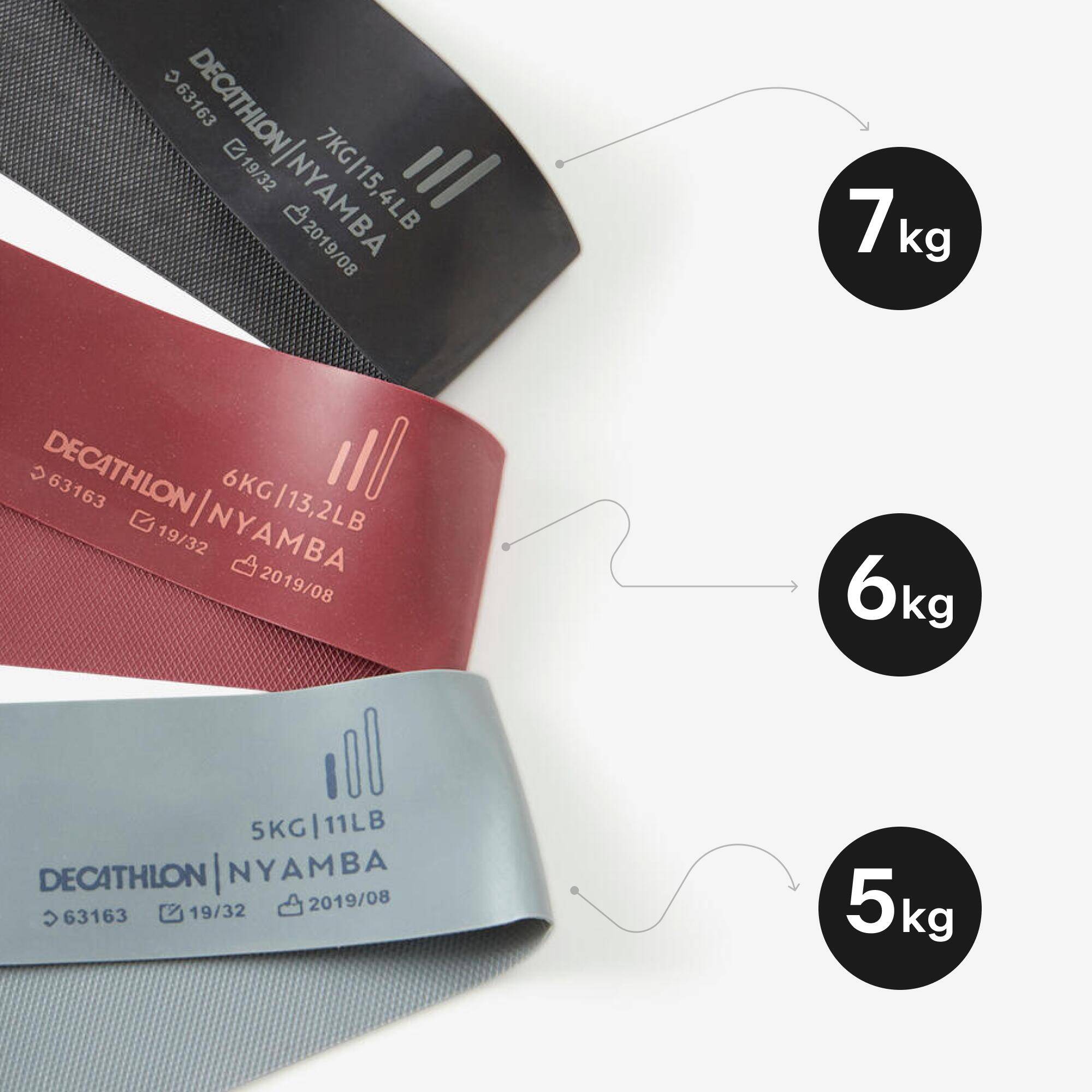 Elastic Training Mini Resistance Bands, Set of 3-5,6 and 7kg - Blue/Purple/Black -  2