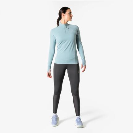 Legging de trail running respirant Femme, Kiprun gris carbone