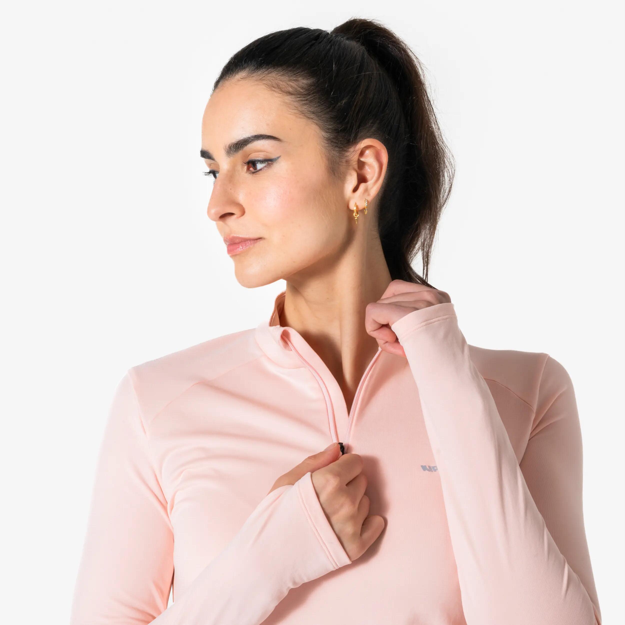 Women's long-sleeved 1/2 zip running T-shirt, Kiprun Run Core pink -  4
